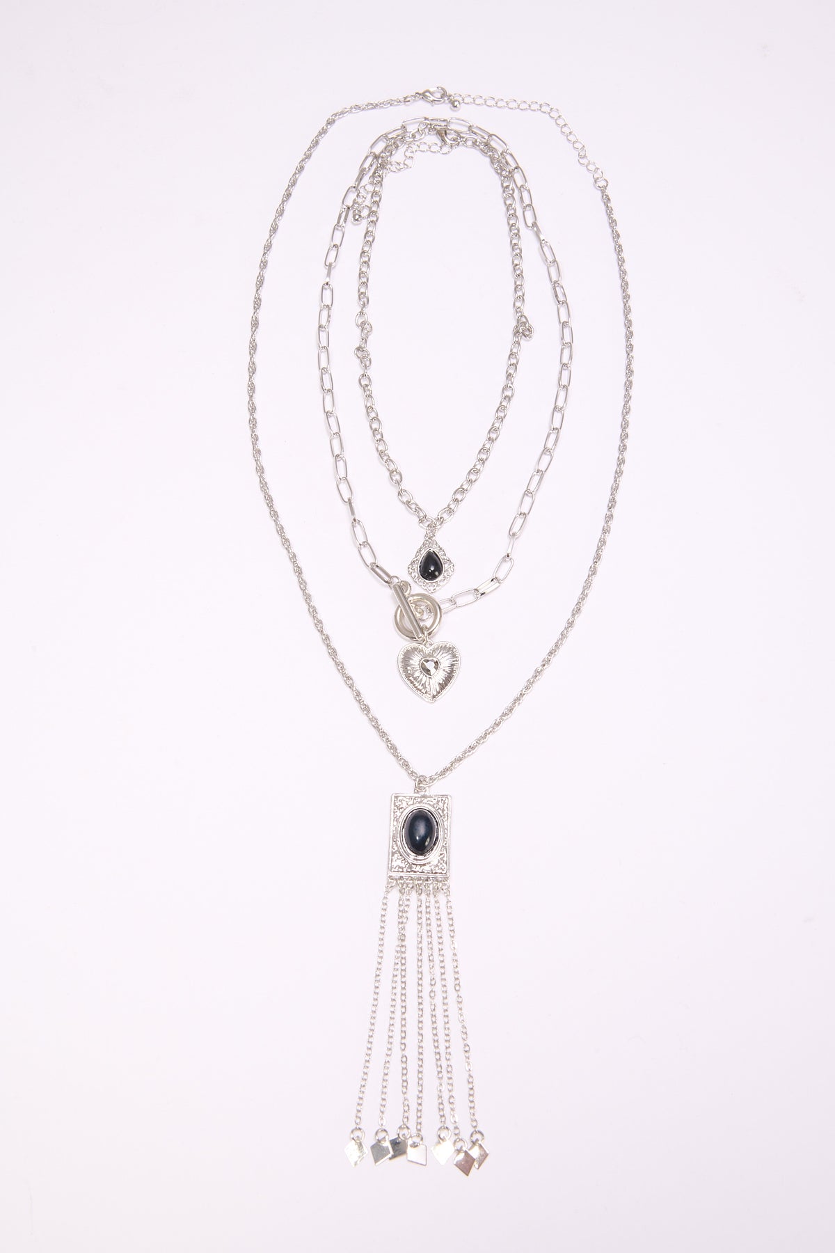 Collana donna 3 fili cuore + pendenti con pietra - Argento