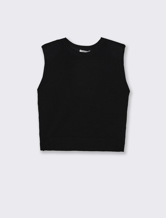 Gilet in Maglia con Spalline Imbottite - Nero