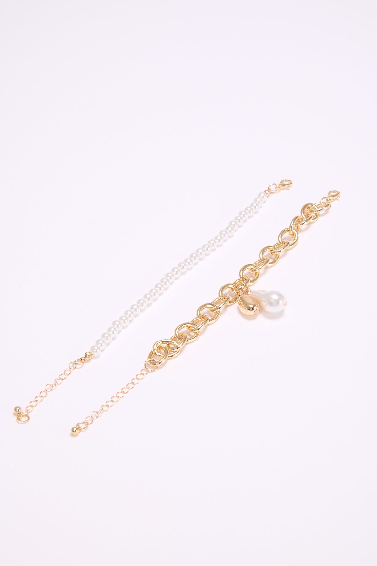Bracciale donna card 2 pezzi perline + perla grande - Oro