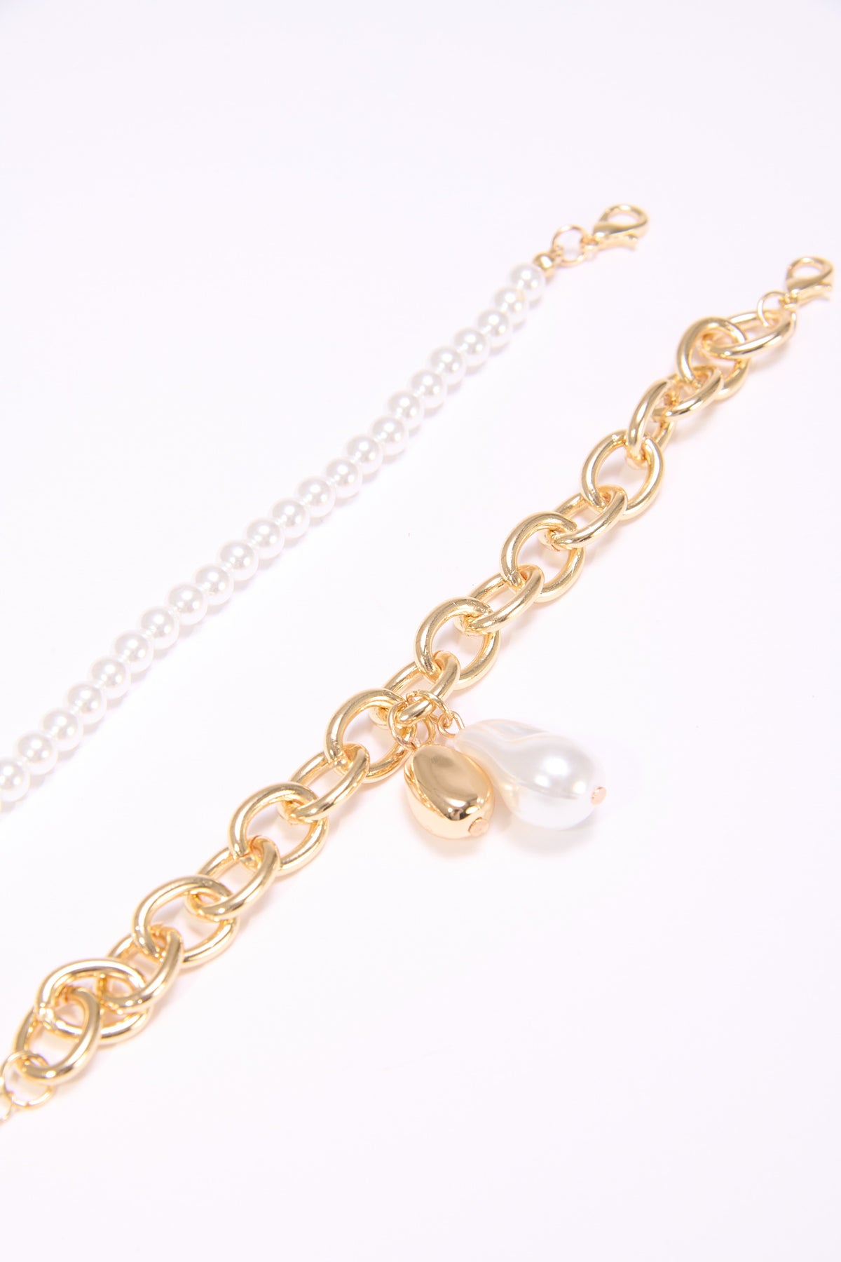 Bracciale donna card 2 pezzi perline + perla grande - Oro