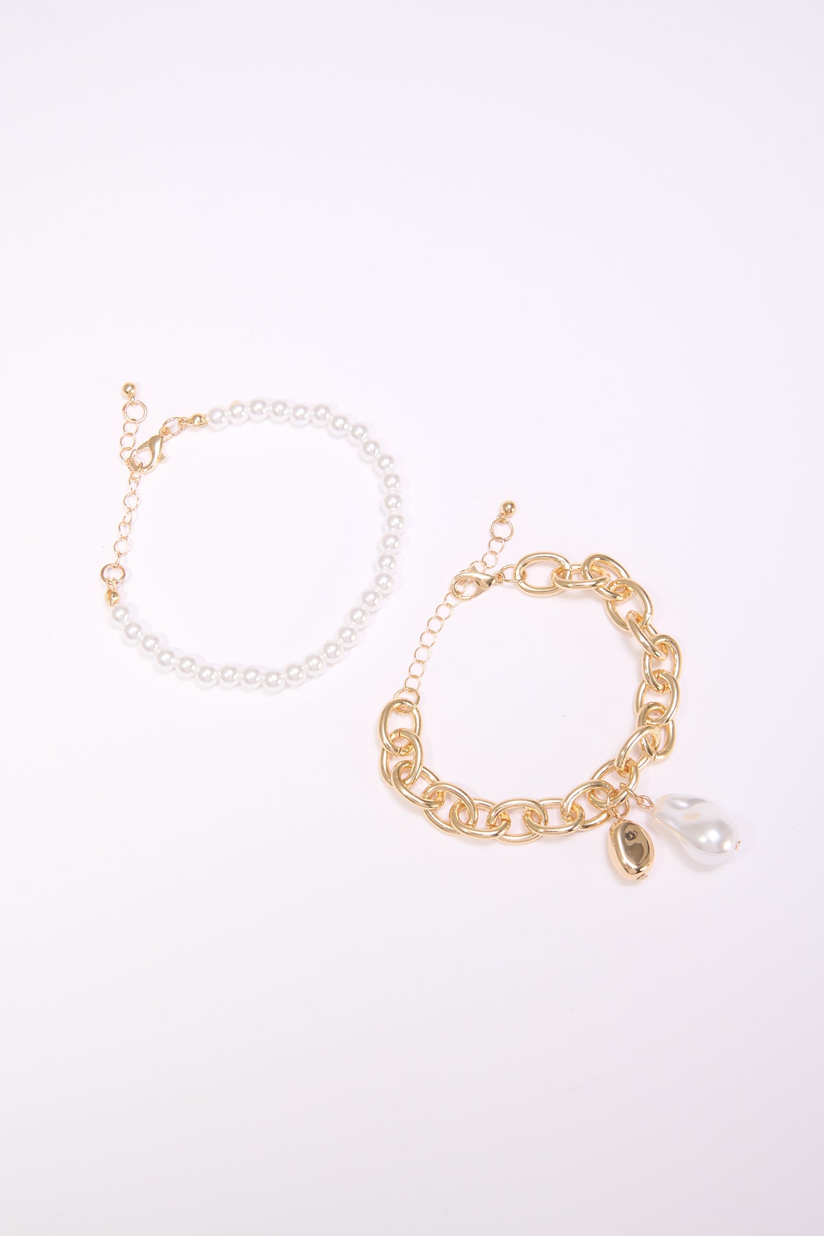 Bracciale donna card 2 pezzi perline + perla grande - Oro