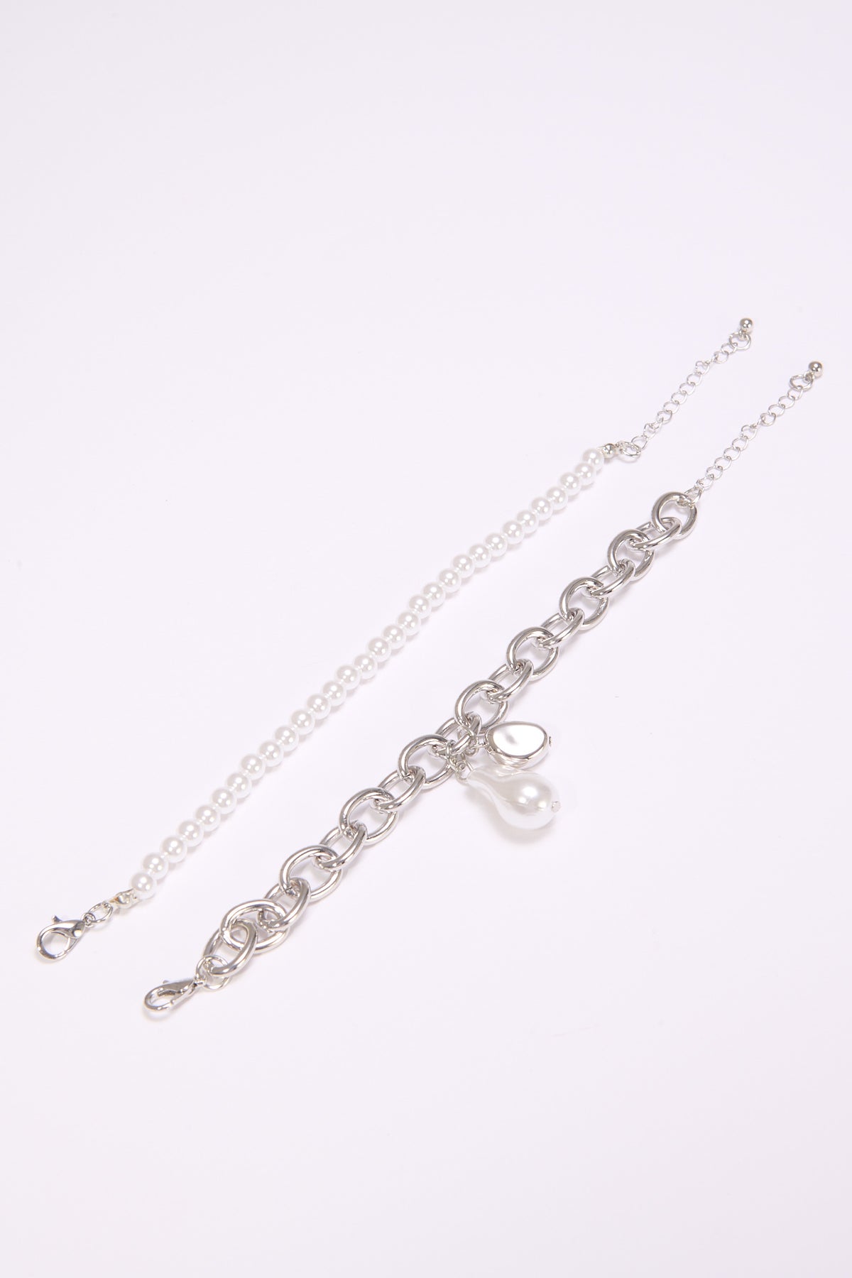 Bracciale donna card 2 pezzi perline + perla grande - Argento