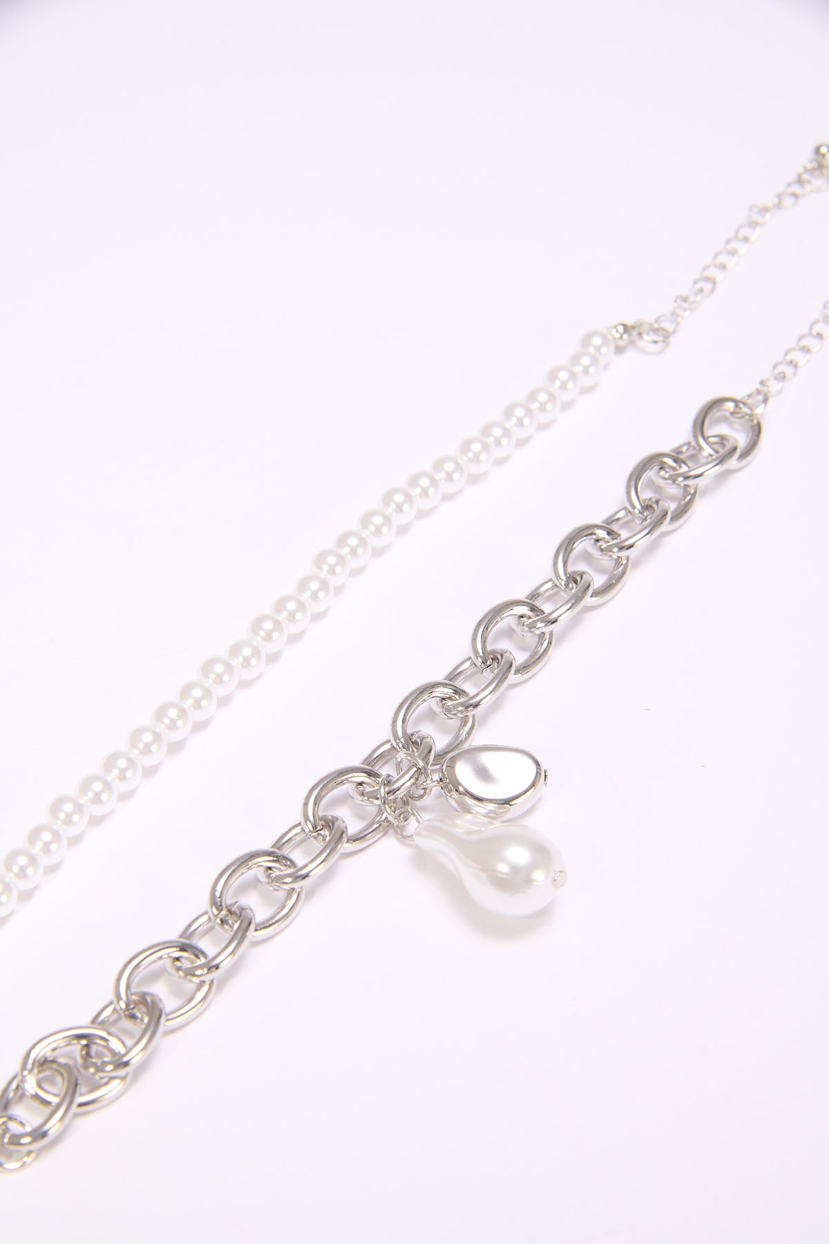Bracciale donna card 2 pezzi perline + perla grande - Argento