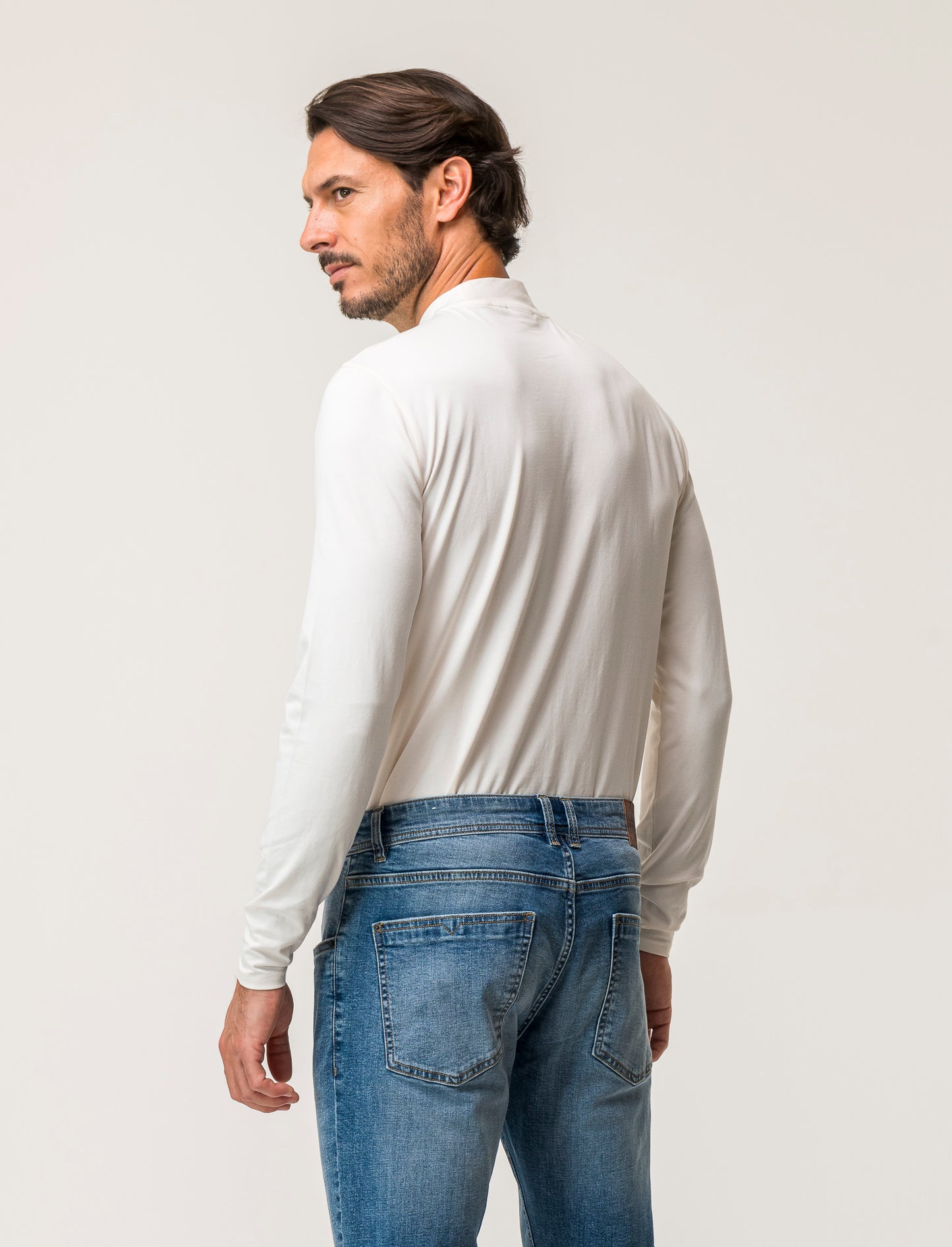 T-shirt collo alto maniche lunghe slim fit - Bianco latte