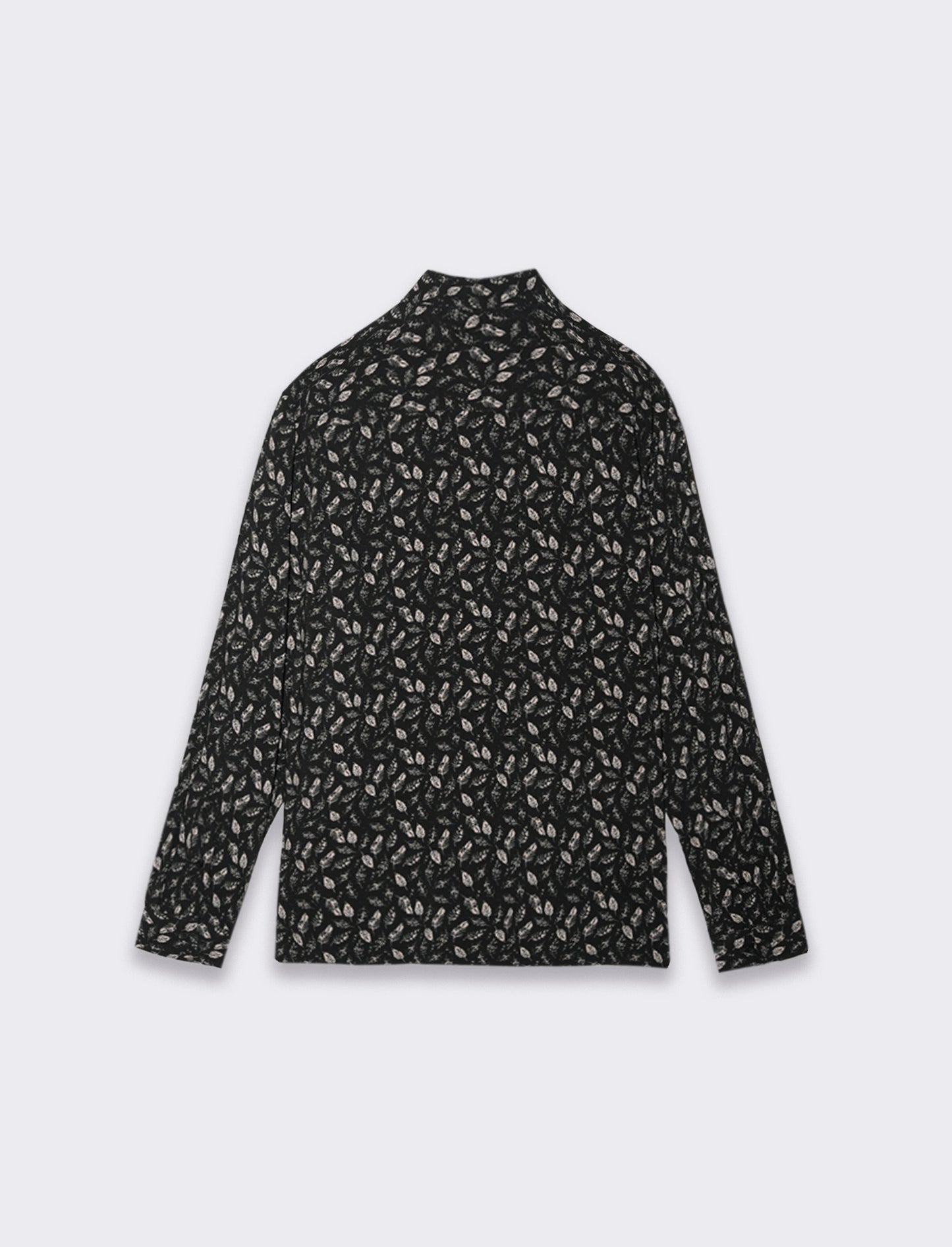 Relaxed Fit Viscose Shirt with Reversible Collar and Long Sleeves - Black