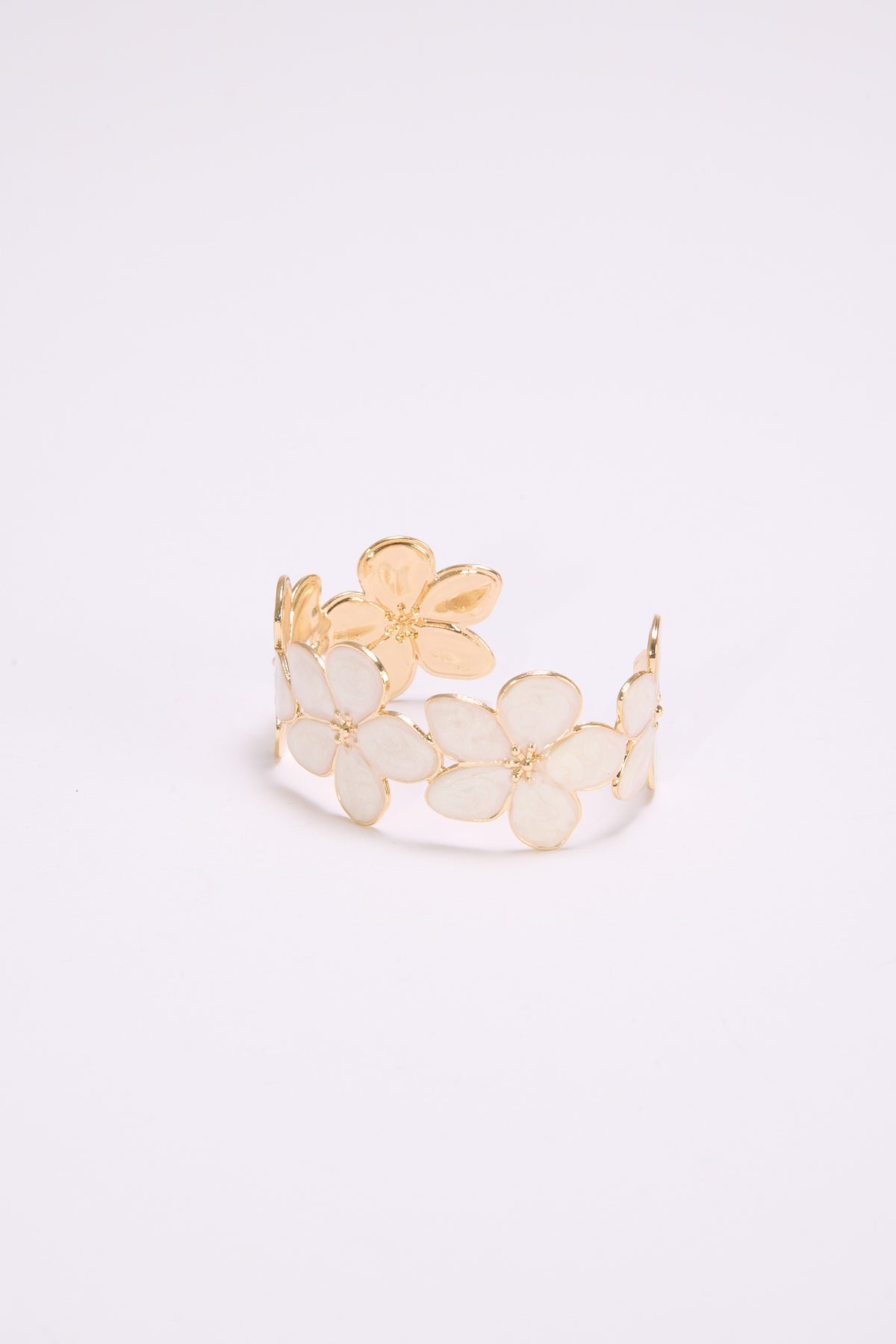 Bracciale donna fiori smaltati rigido - Beige