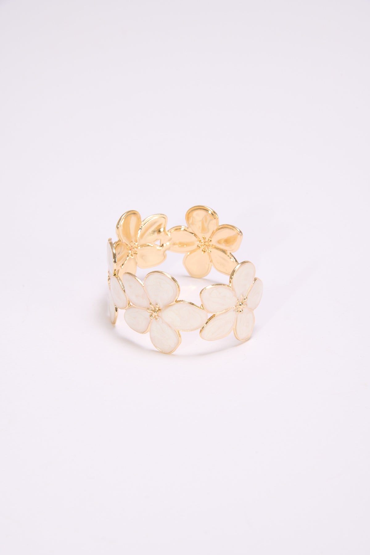 Bracciale donna fiori smaltati rigido - Beige