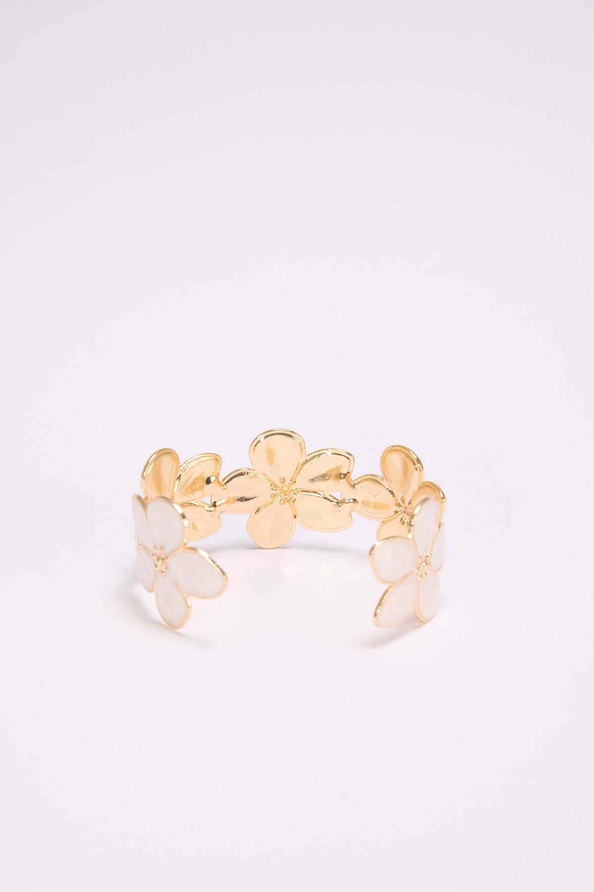 Bracciale donna fiori smaltati rigido - Beige