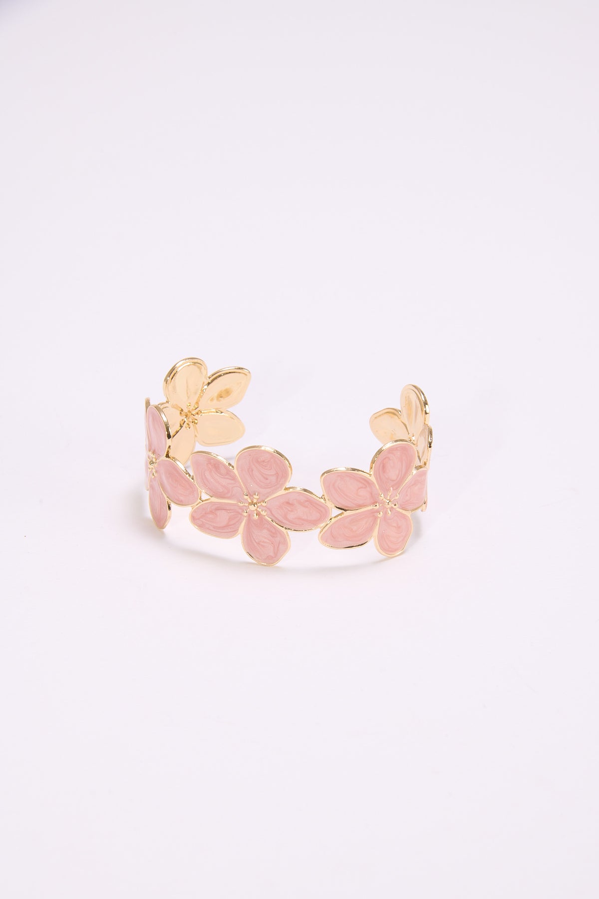 Bracciale donna fiori smaltati rigido - Rosa