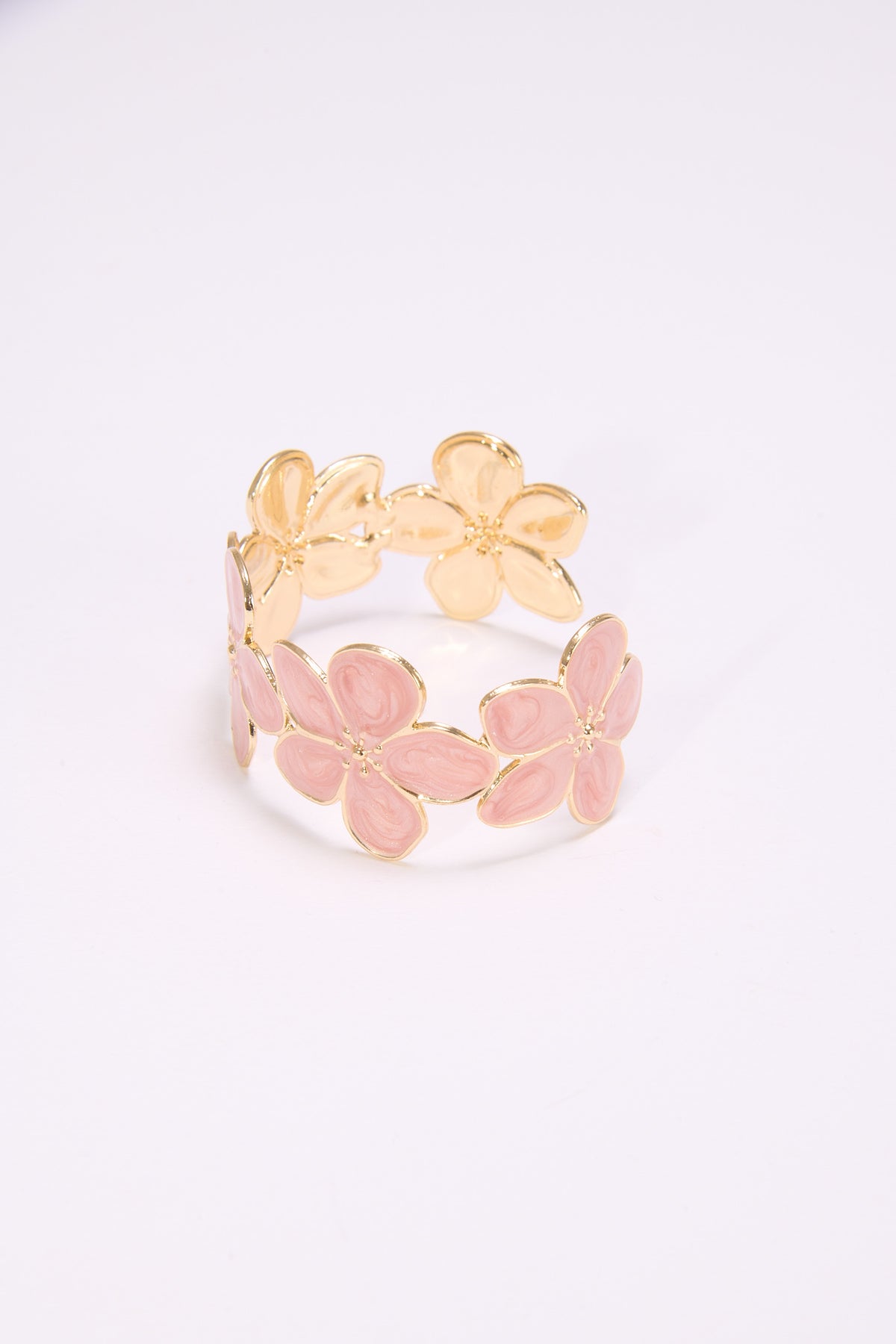 Bracciale donna fiori smaltati rigido - Rosa