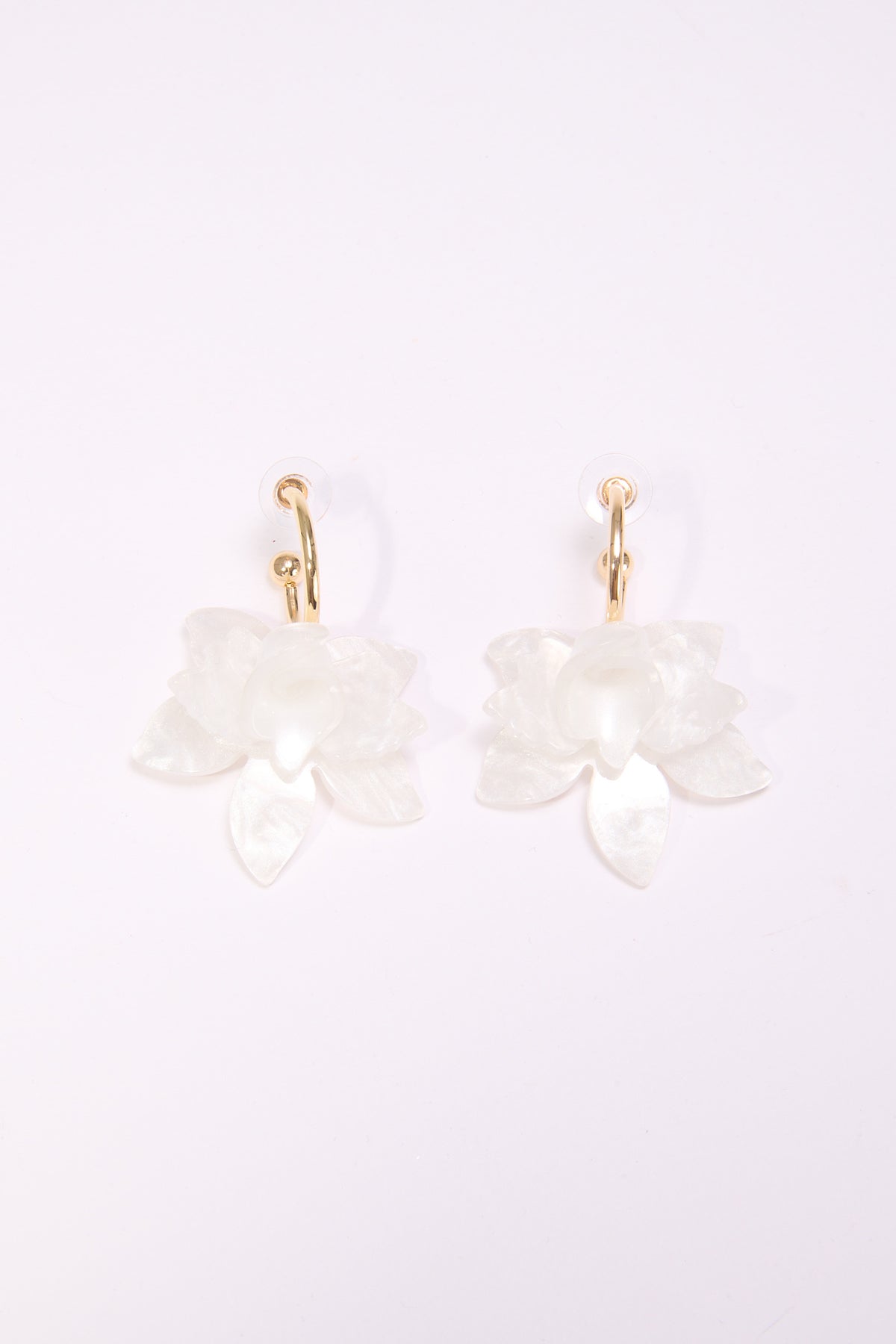 Orecchini donna cerchietto con fiore plastica - Bianco
