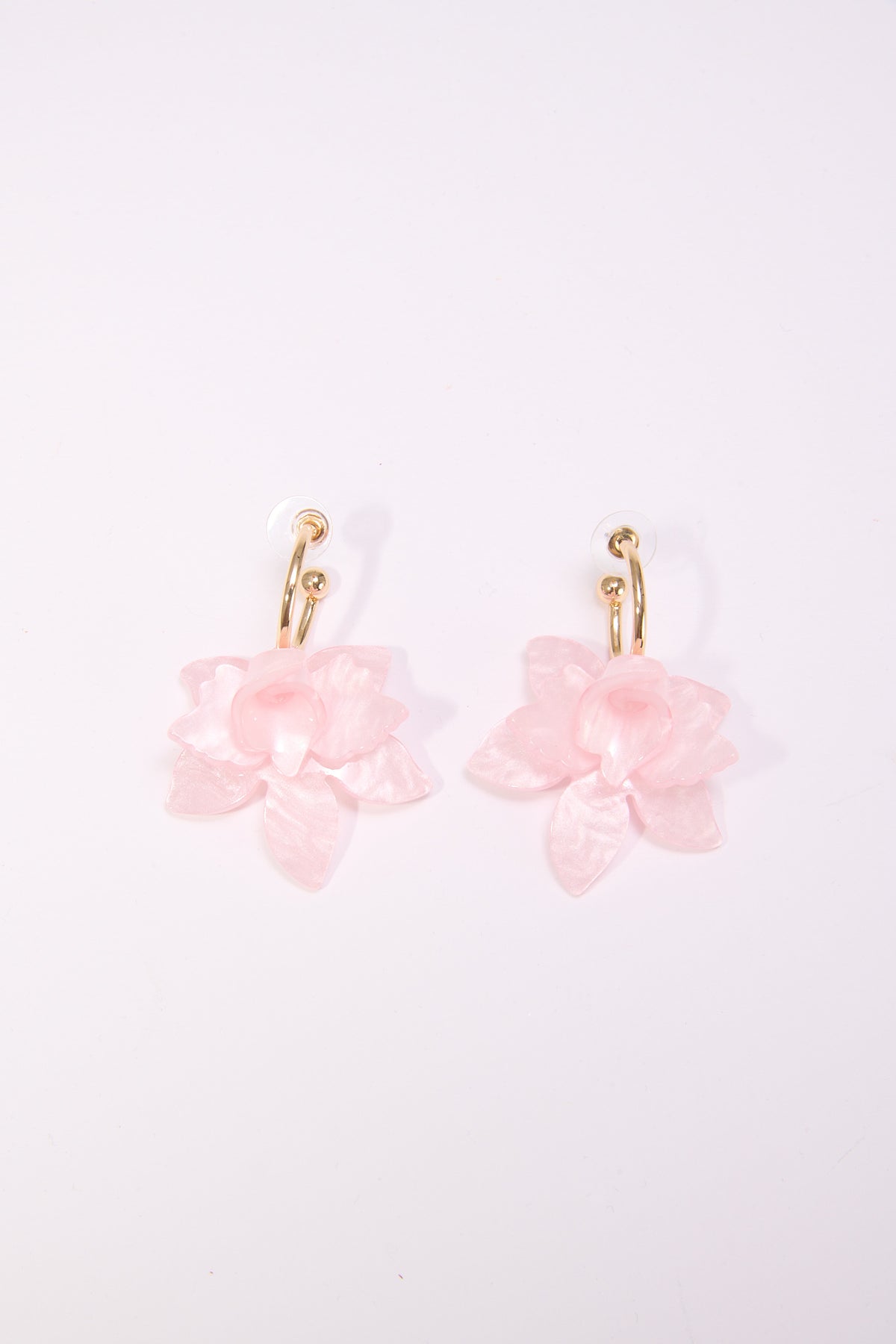 Orecchini donna cerchietto con fiore plastica - Rosa