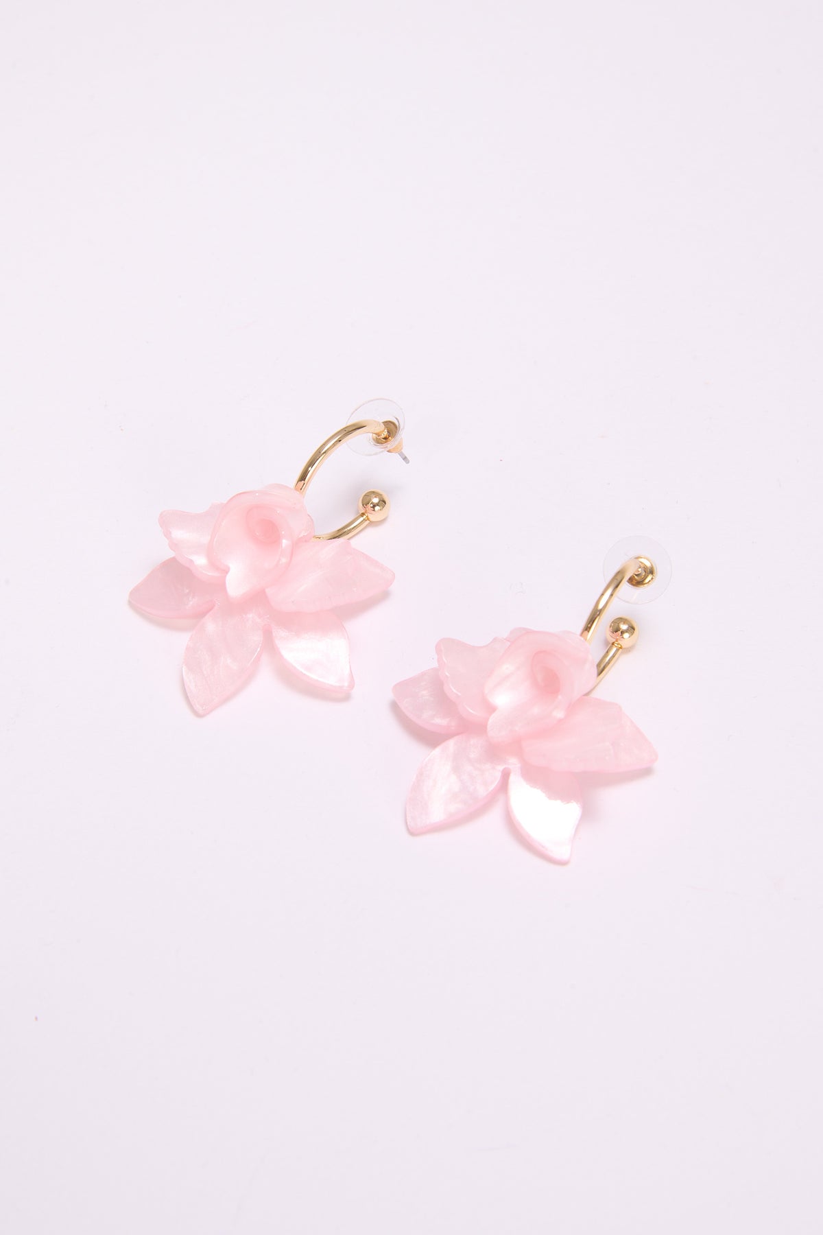 Orecchini donna cerchietto con fiore plastica - Rosa