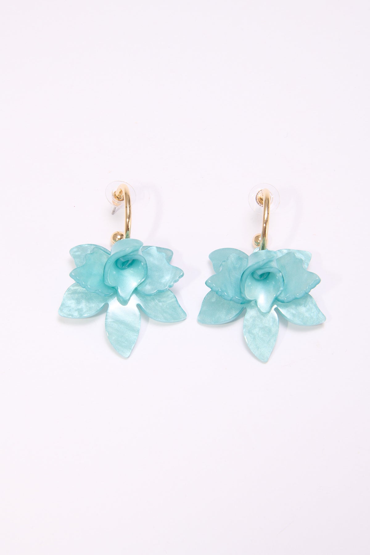 Orecchini donna cerchietto con fiore plastica - Turchese