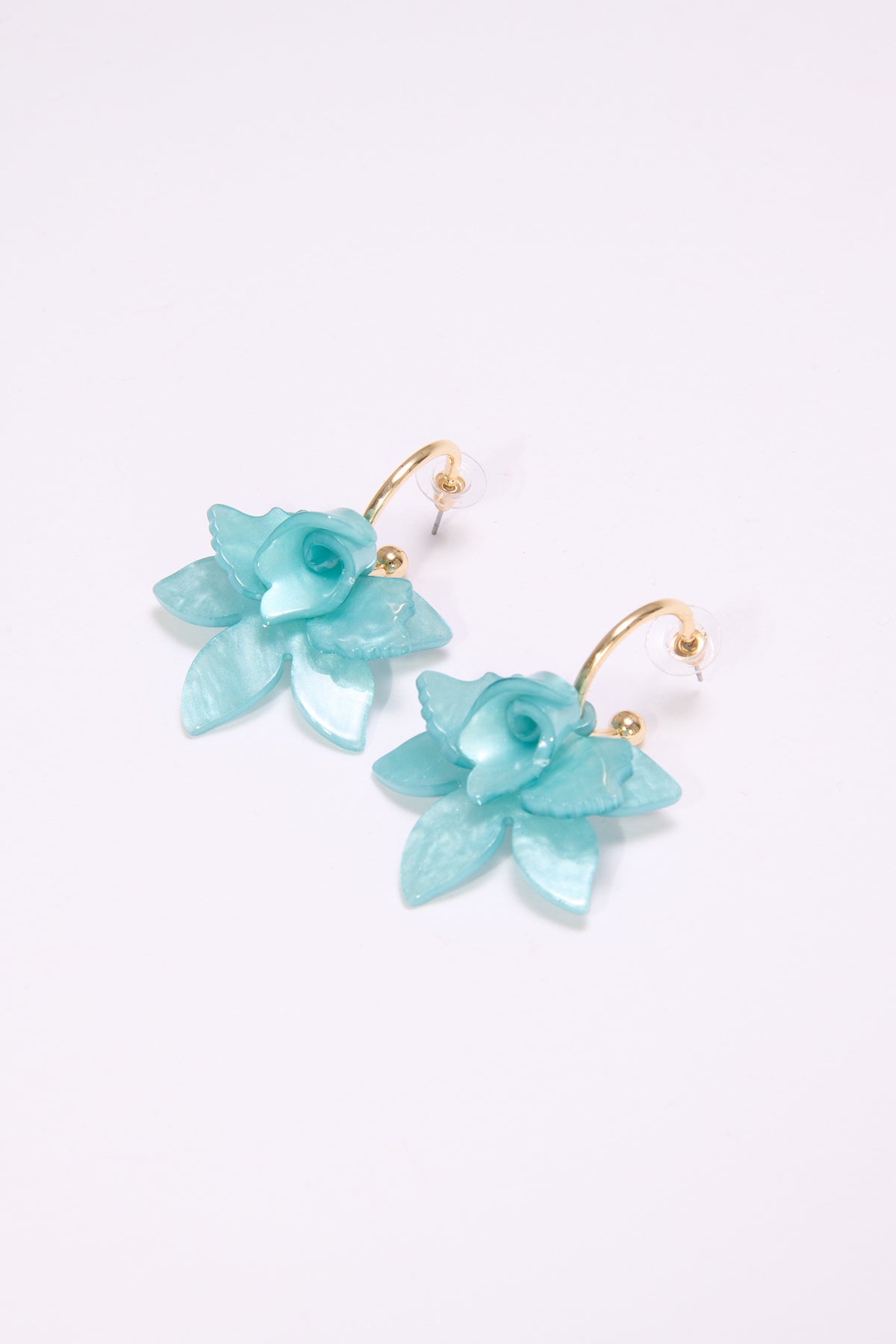 Orecchini donna cerchietto con fiore plastica - Turchese