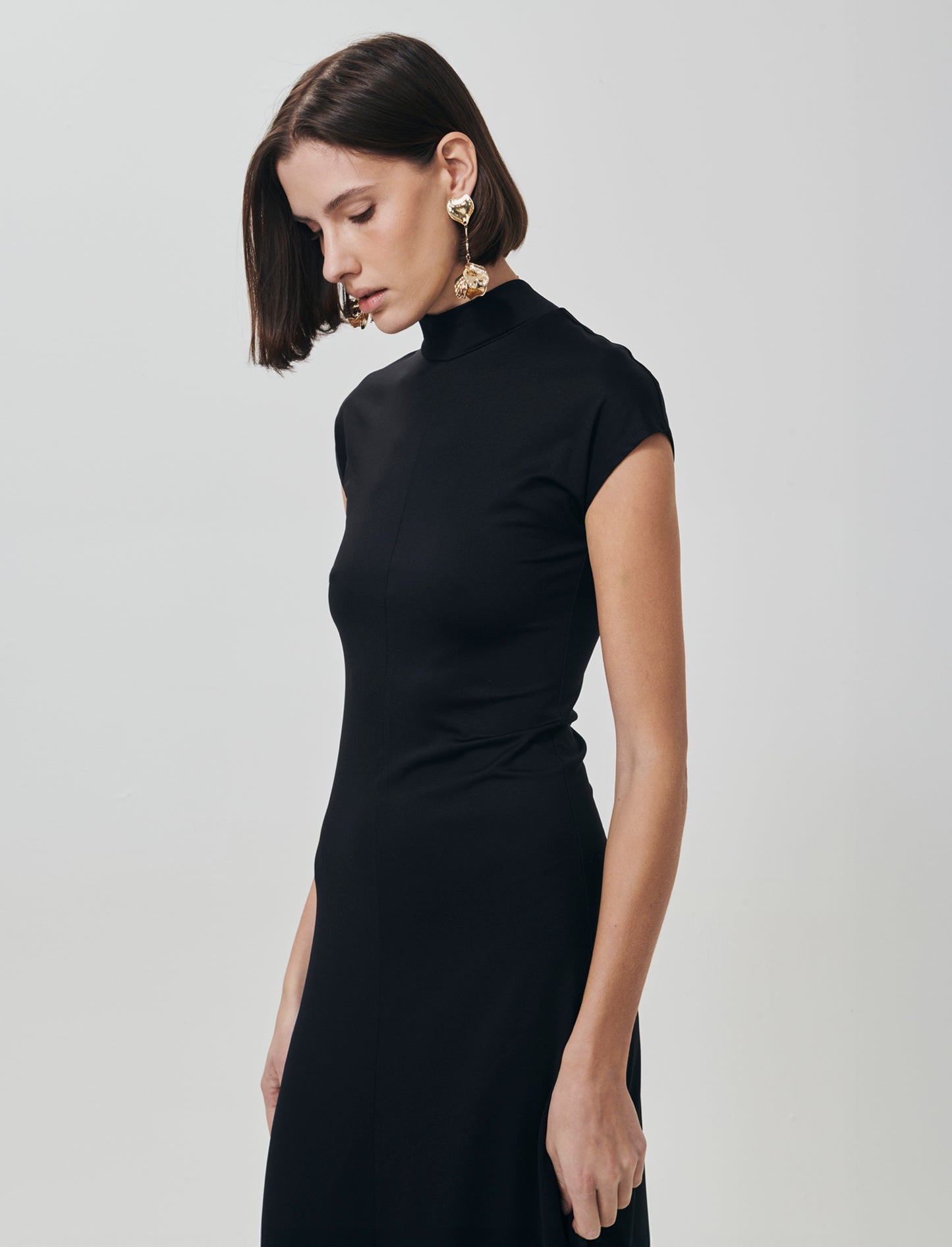 Vestito lungo in cotone manica corta - Nero