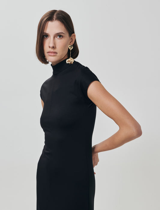 Vestito lungo in cotone manica corta - Nero