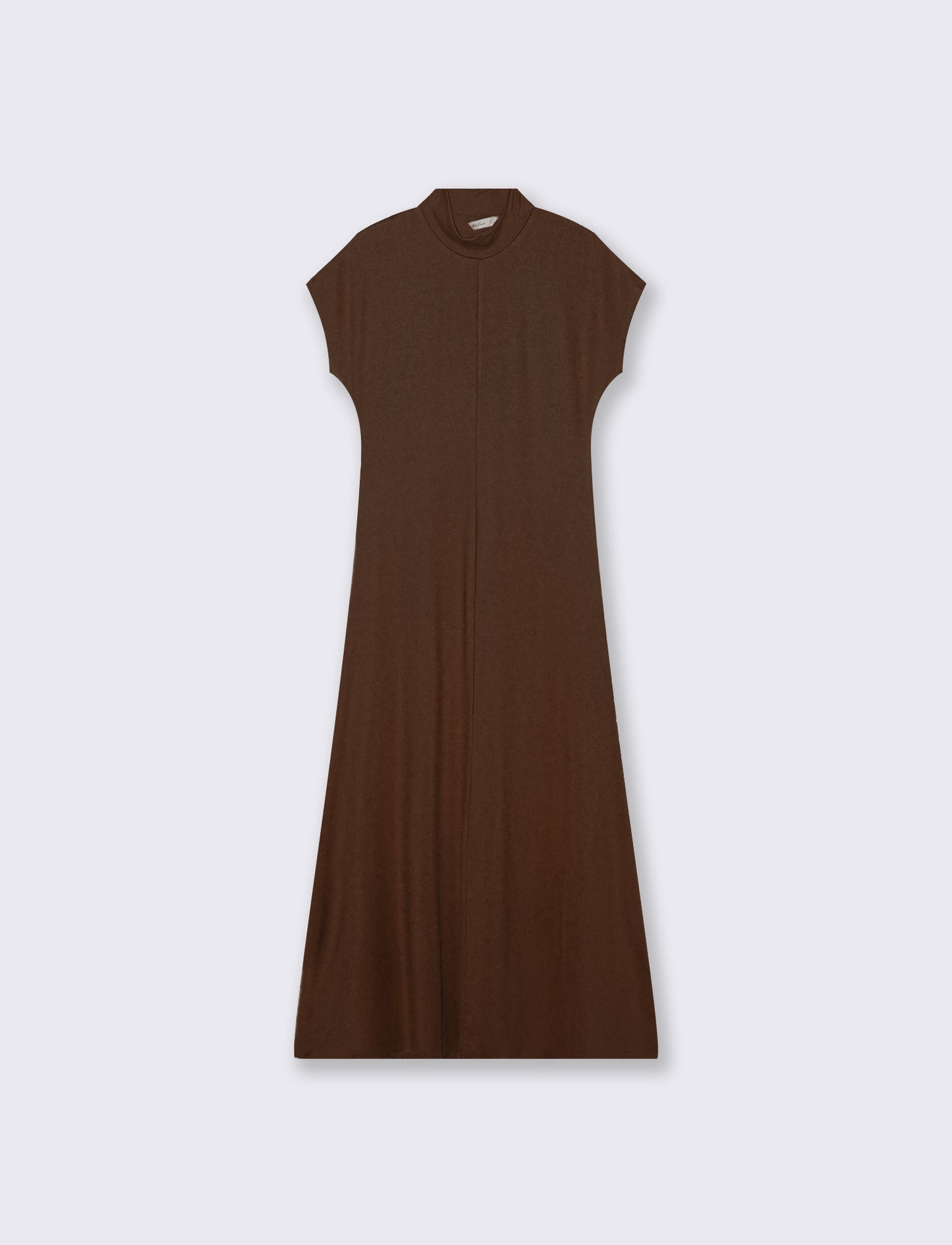 Vestito lungo in cotone manica corta - Marrone cioccolato