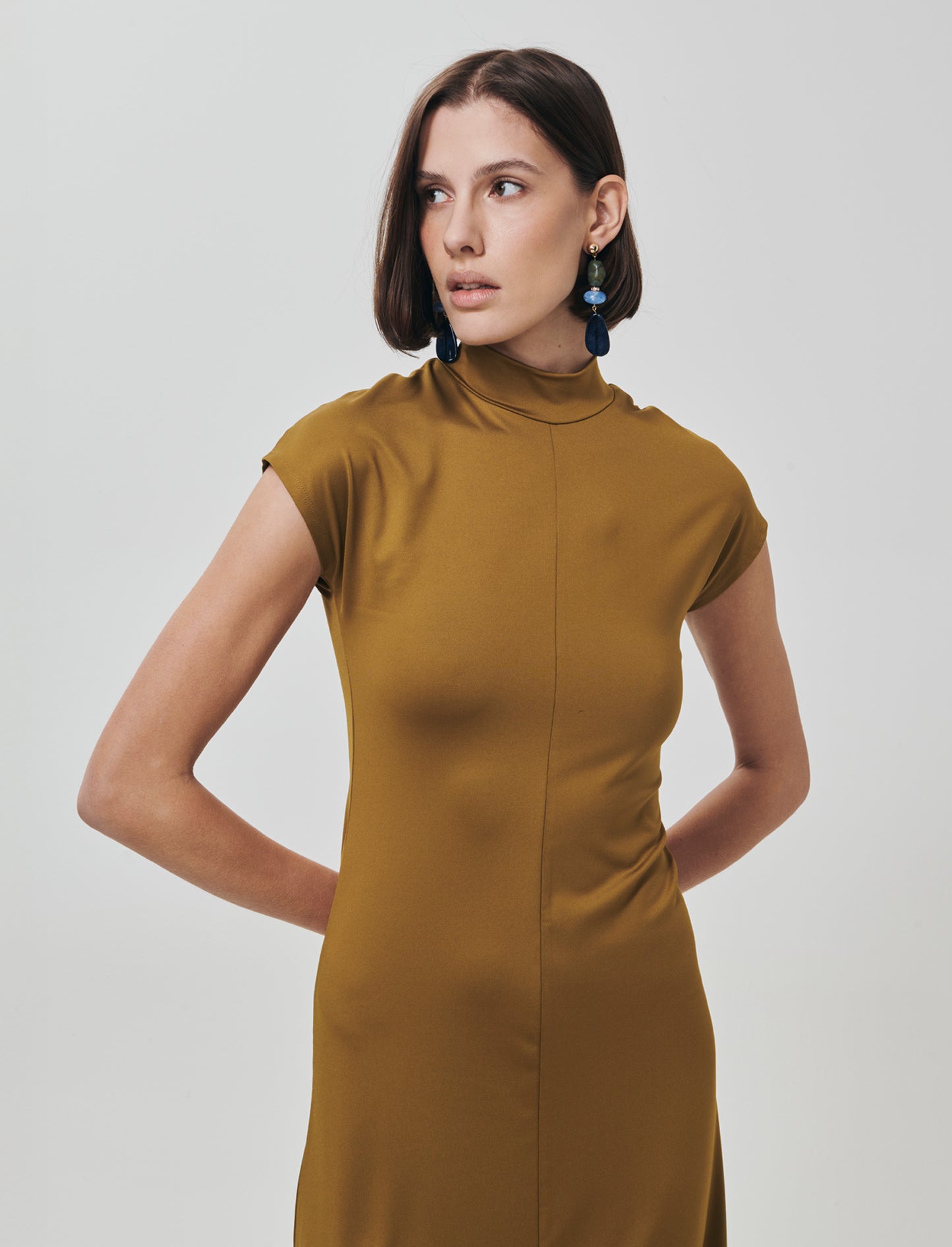 Vestito lungo in cotone manica corta - Verde oliva