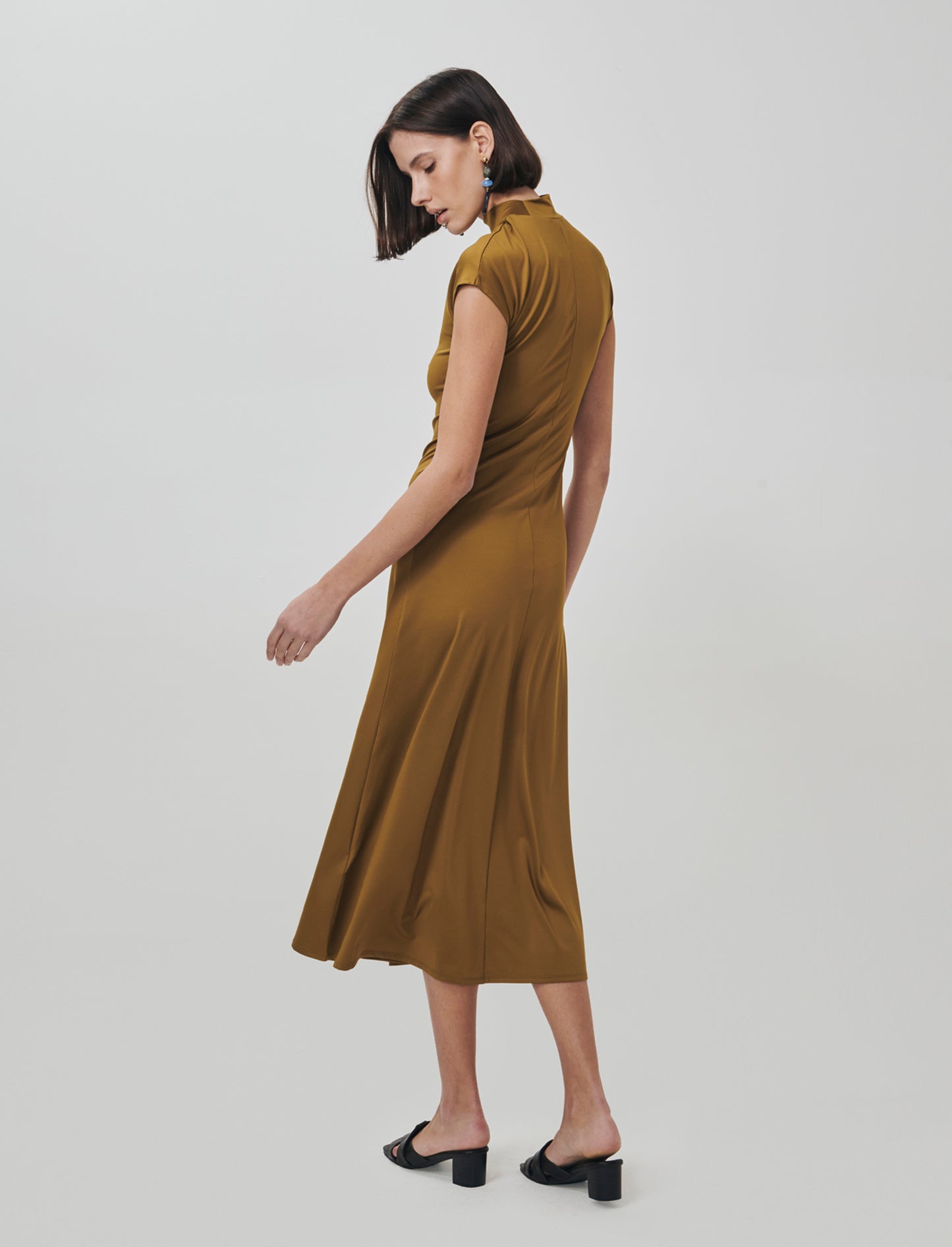 Vestito lungo in cotone manica corta - Verde oliva