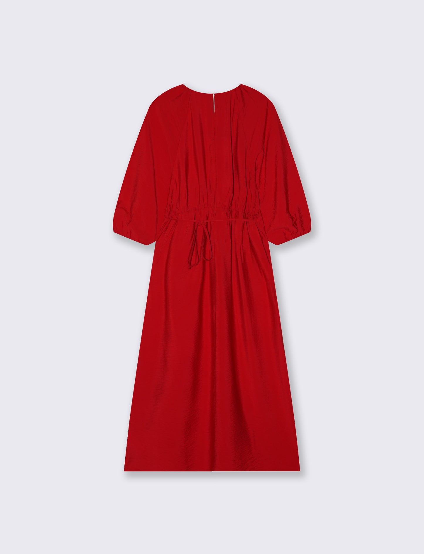 Vestito lungo con maniche e laccetto vita - Rosso