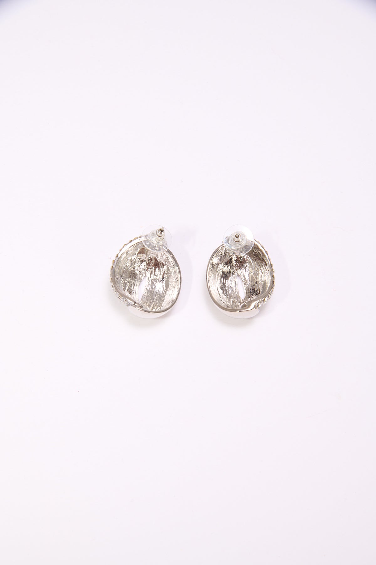 Orecchini donna ovale con strass - Argento