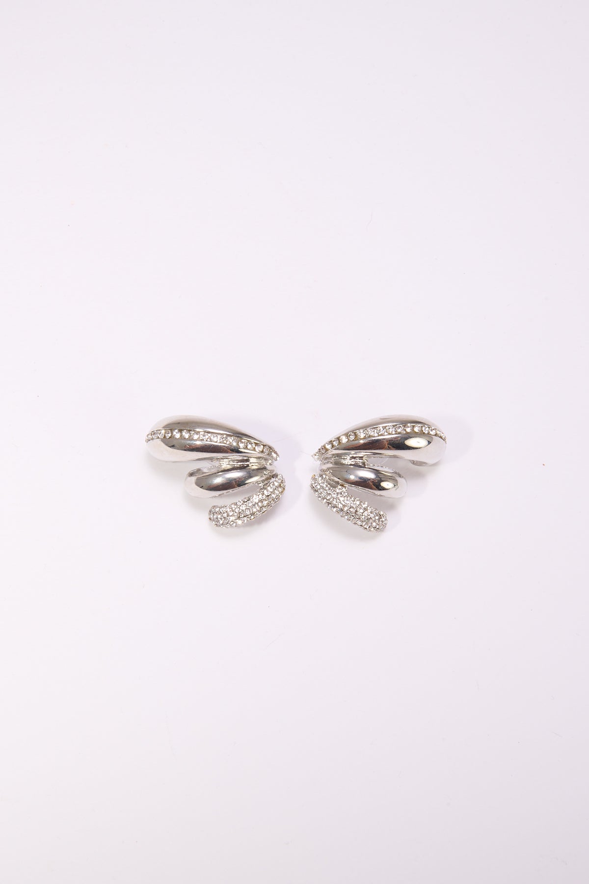 Orecchini donna 3 pezzi mezzicerchi uniti con strass - Argento