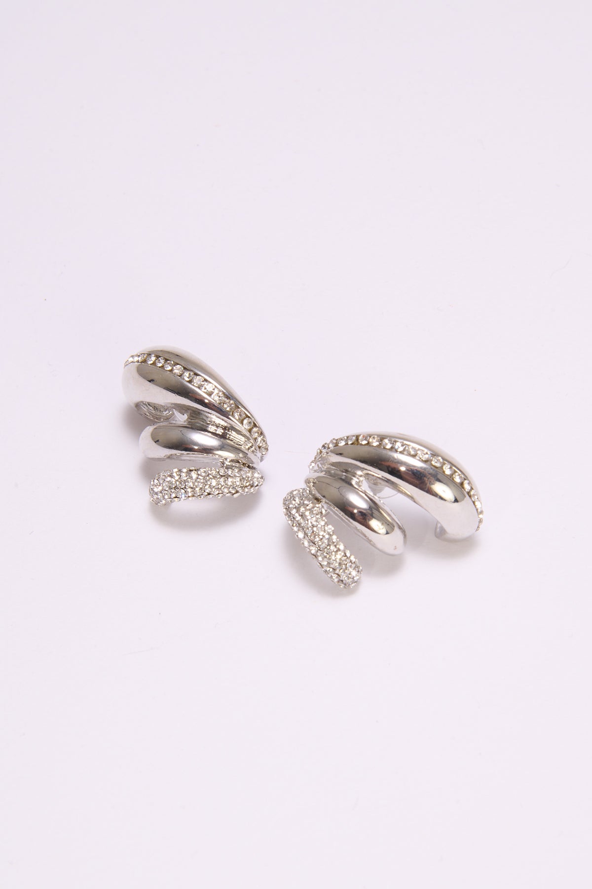 Orecchini donna 3 pezzi mezzicerchi uniti con strass - Argento