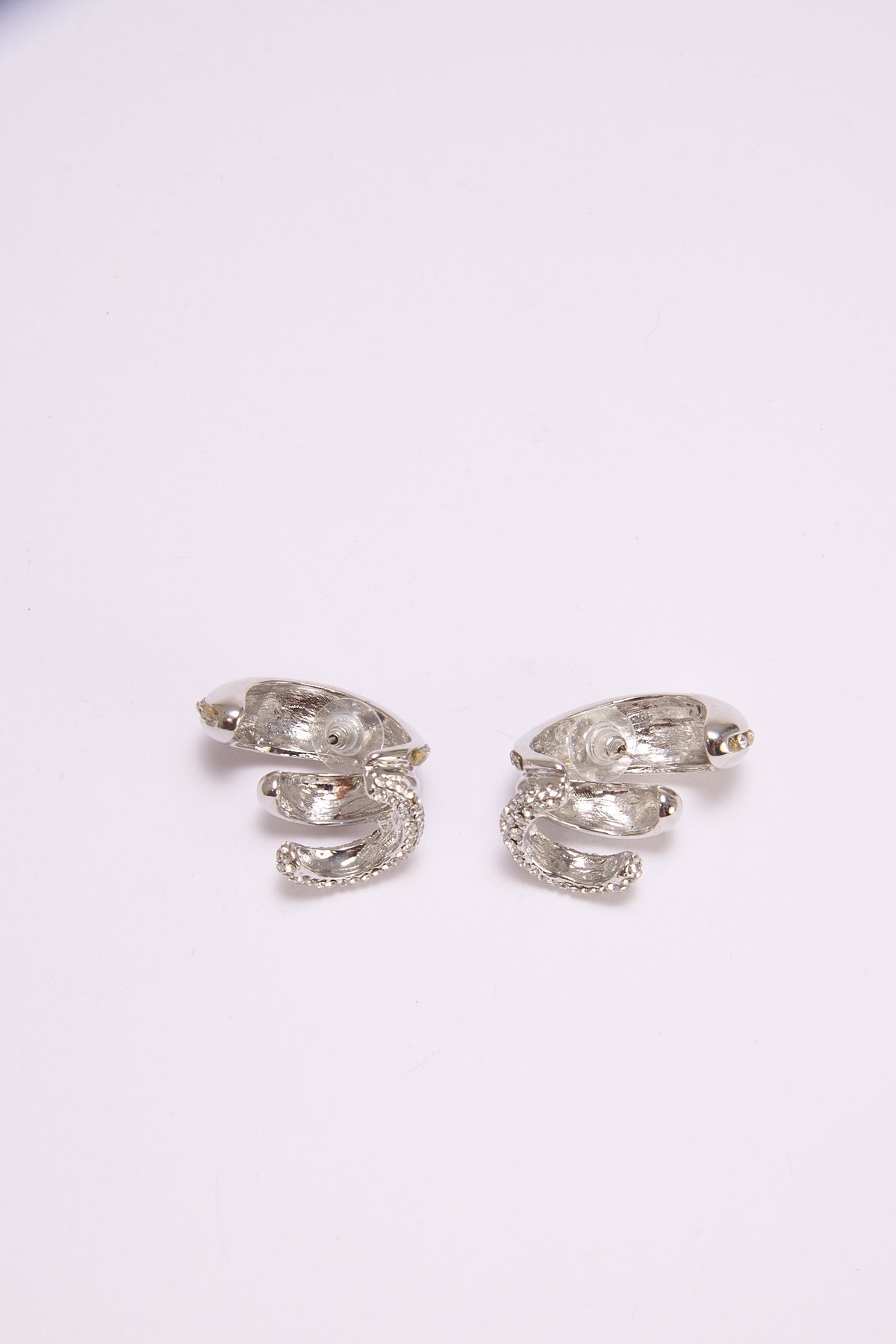 Orecchini donna 3 pezzi mezzicerchi uniti con strass - Argento