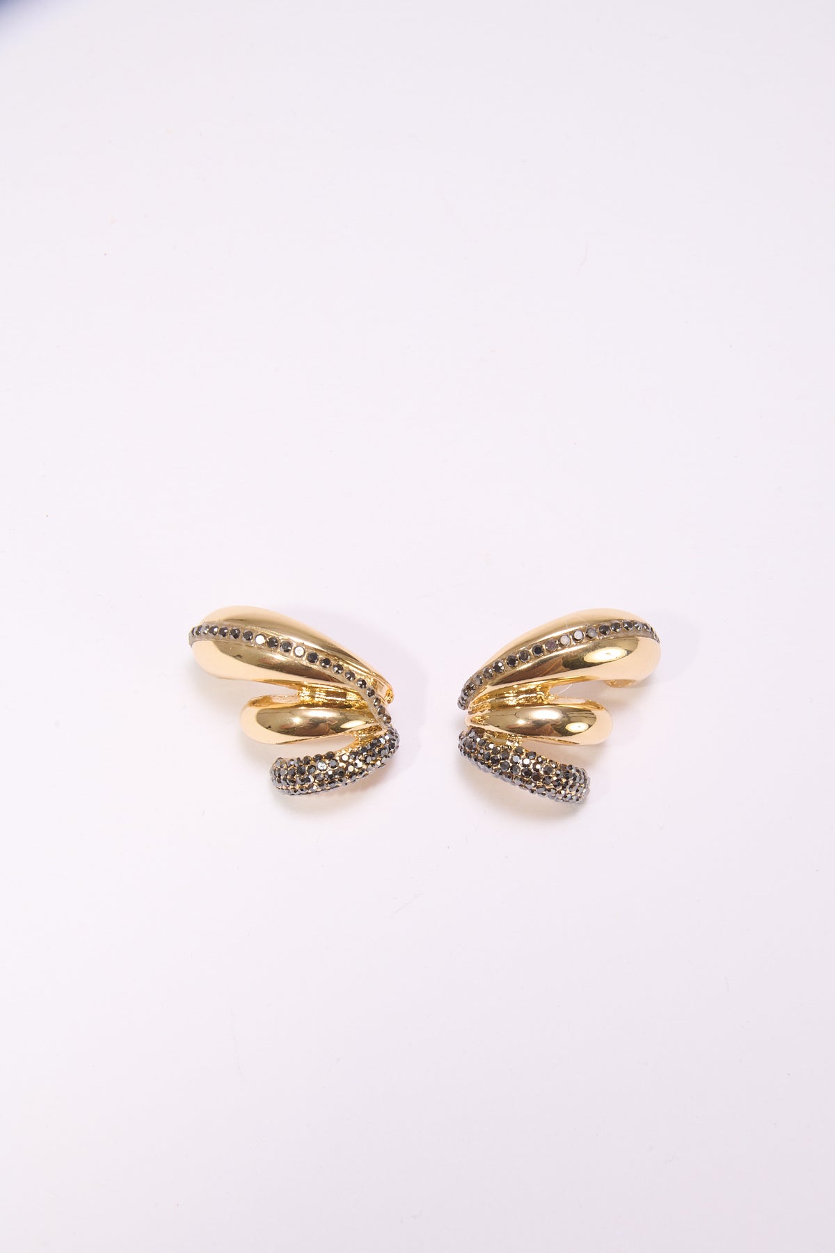 Orecchini donna 3 pezzi mezzicerchi uniti con strass - Oro