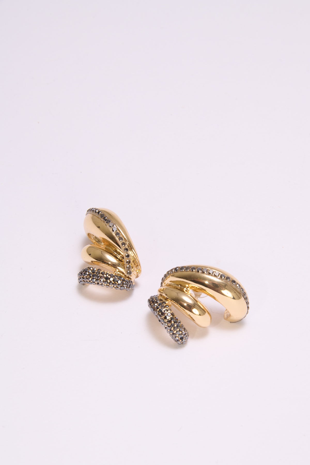 Orecchini donna 3 pezzi mezzicerchi uniti con strass - Oro