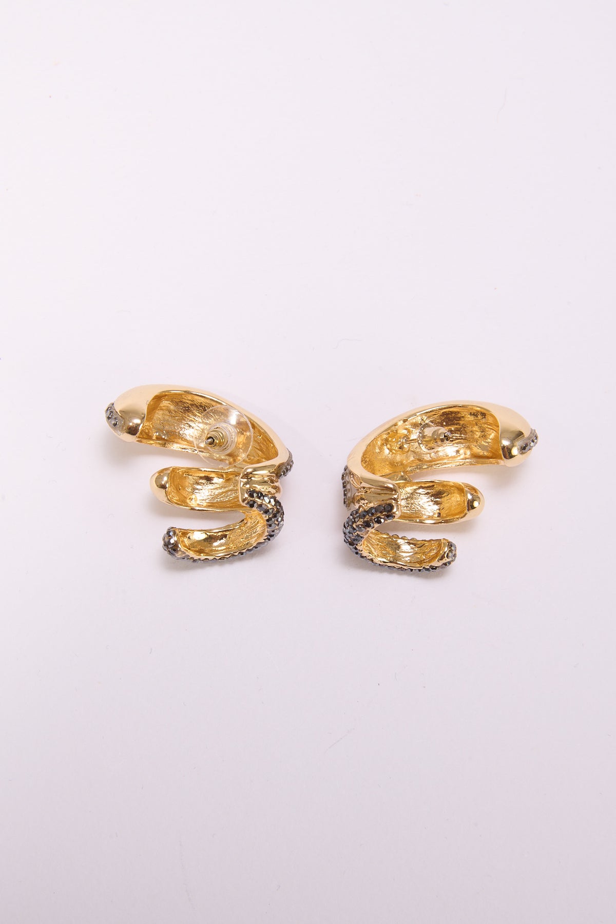 Orecchini donna 3 pezzi mezzicerchi uniti con strass - Oro