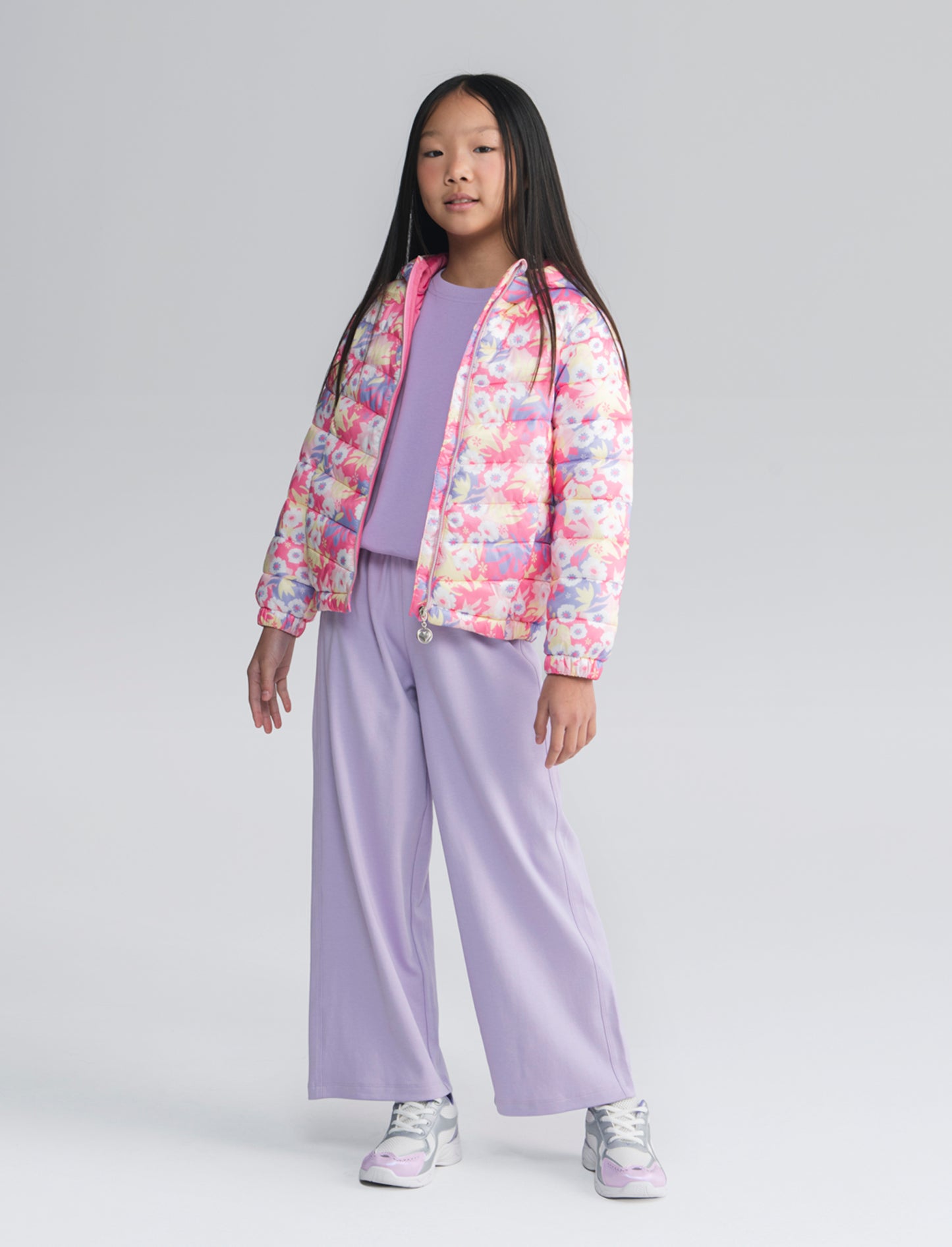 Girls' puffer jacket with hood - Multicolor
