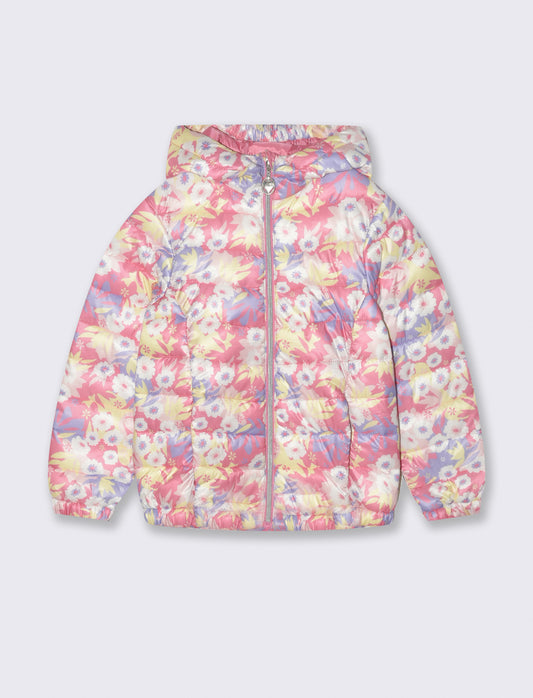 Girls' puffer jacket with hood - Multicolor