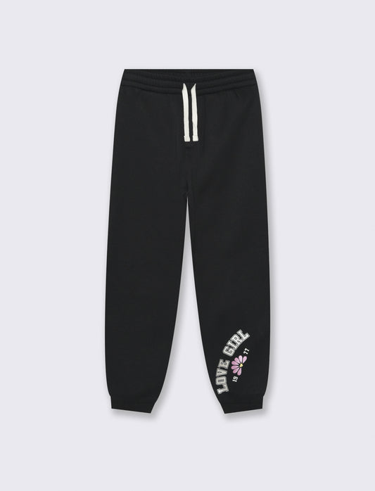 Pantalone in felpa morbida da bambina - Nero