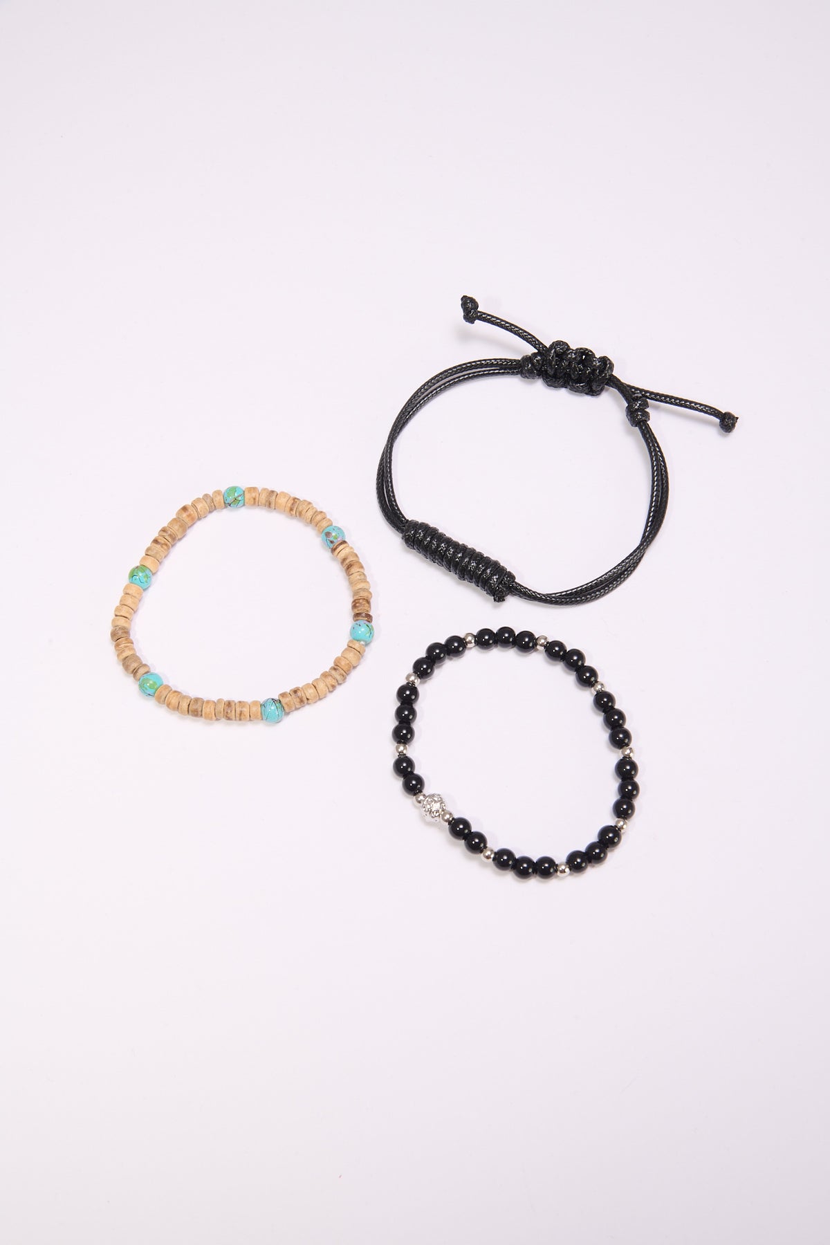 Bracciale uomo card 4 pezzi catena palline cordoncino - Nero