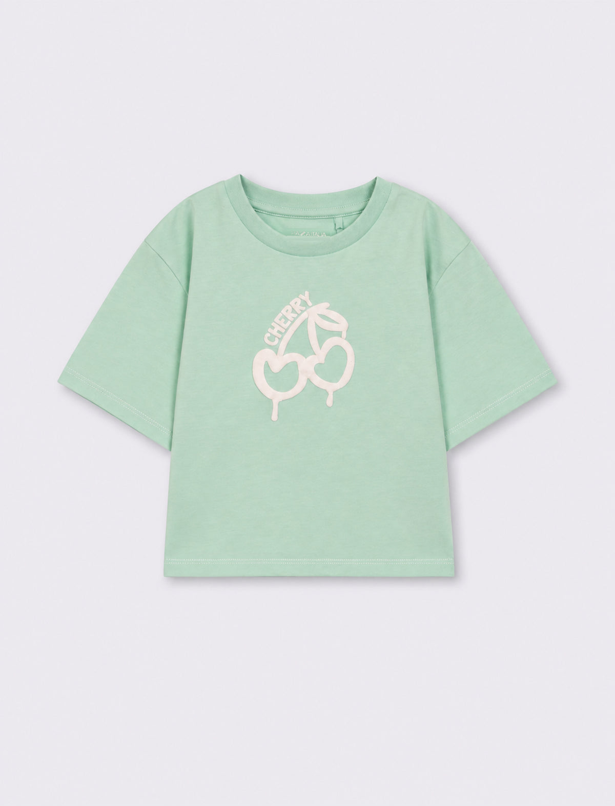 T- shirt mezza manica cropped con stampa. - Verde acqua