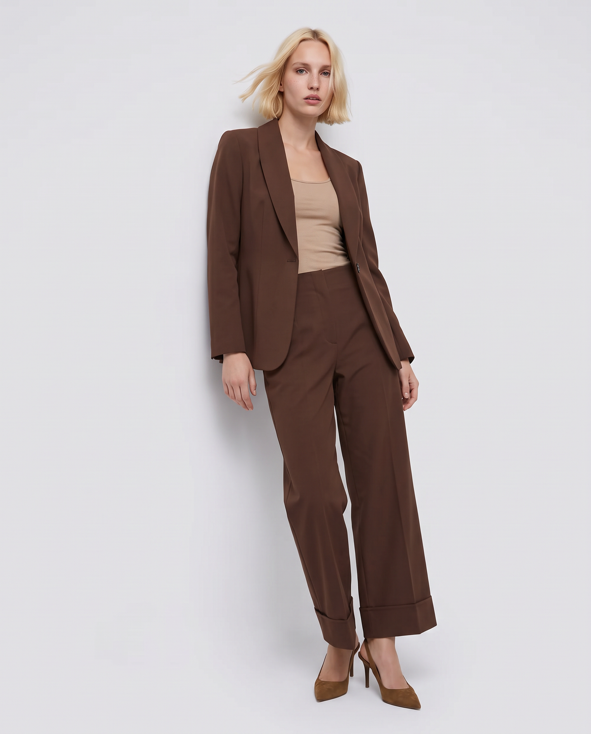 Pantaloni culotte con risvolto - Moro