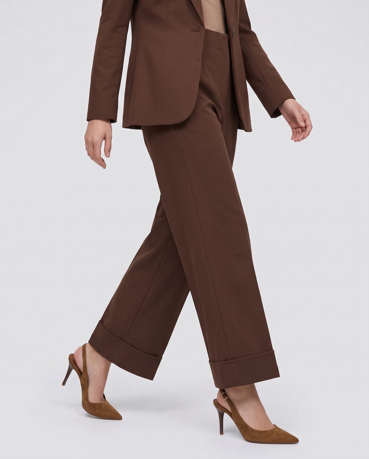 Pantaloni culotte con risvolto - Moro