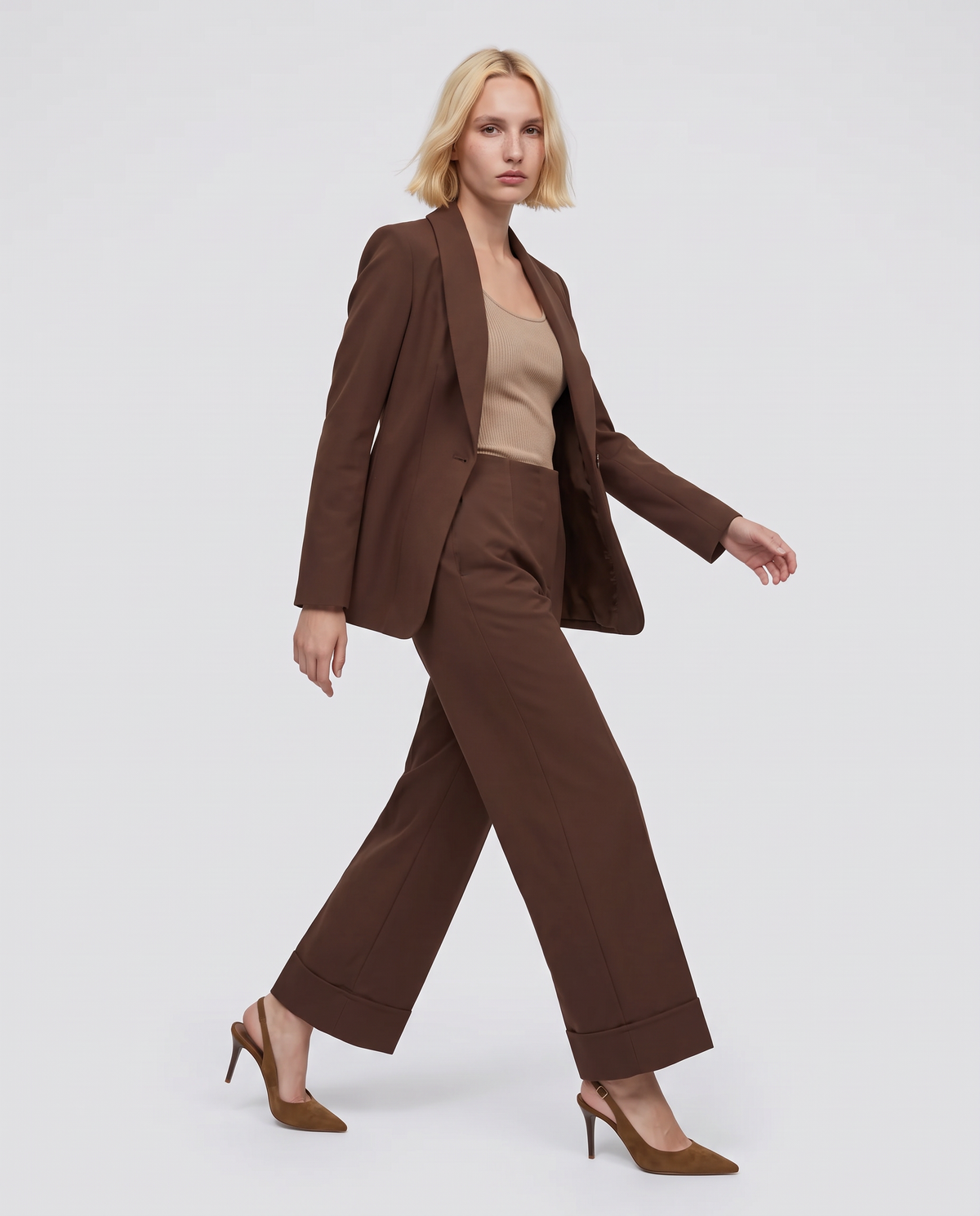Pantaloni culotte con risvolto - Moro