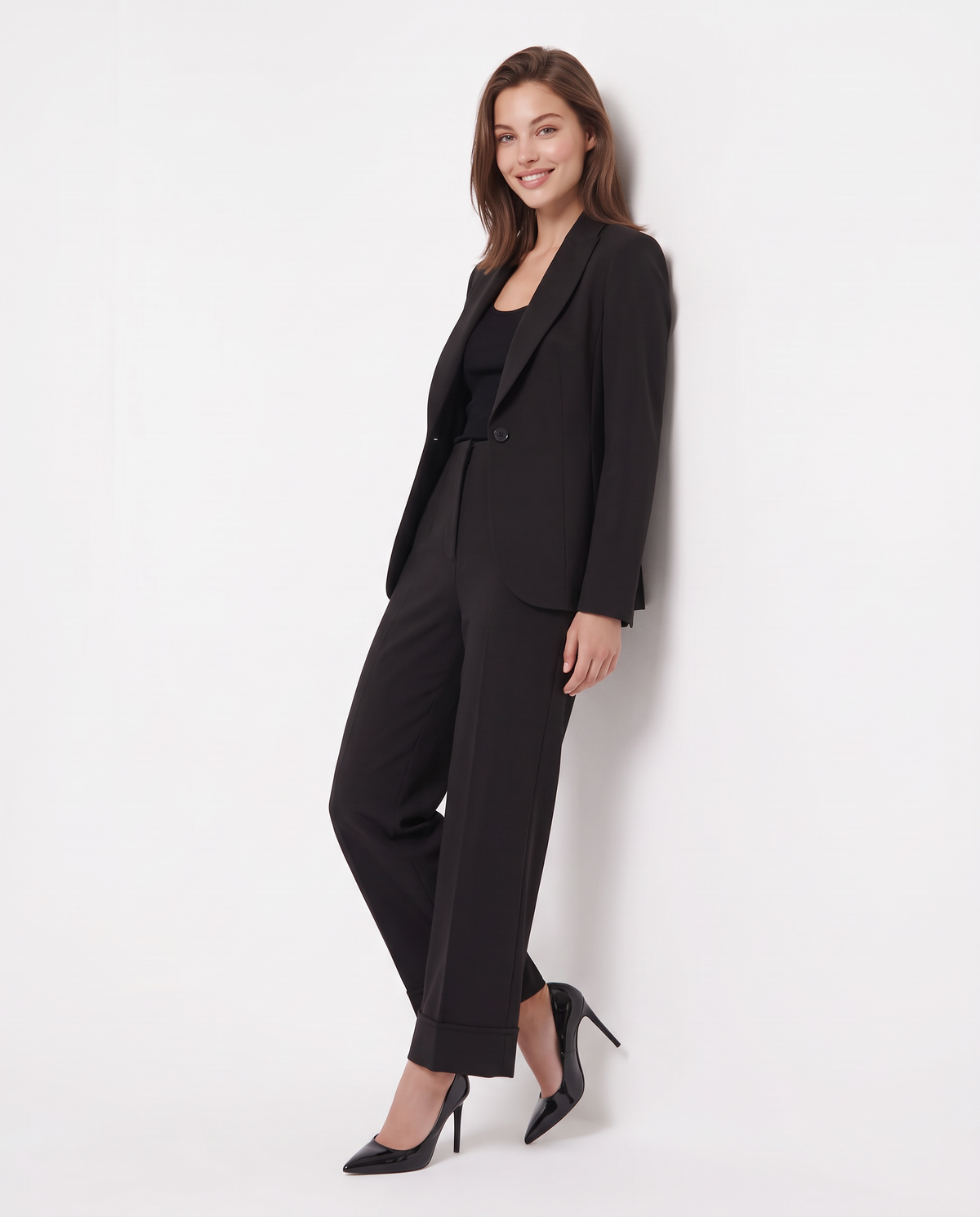 Pantaloni culotte con risvolto - Nero