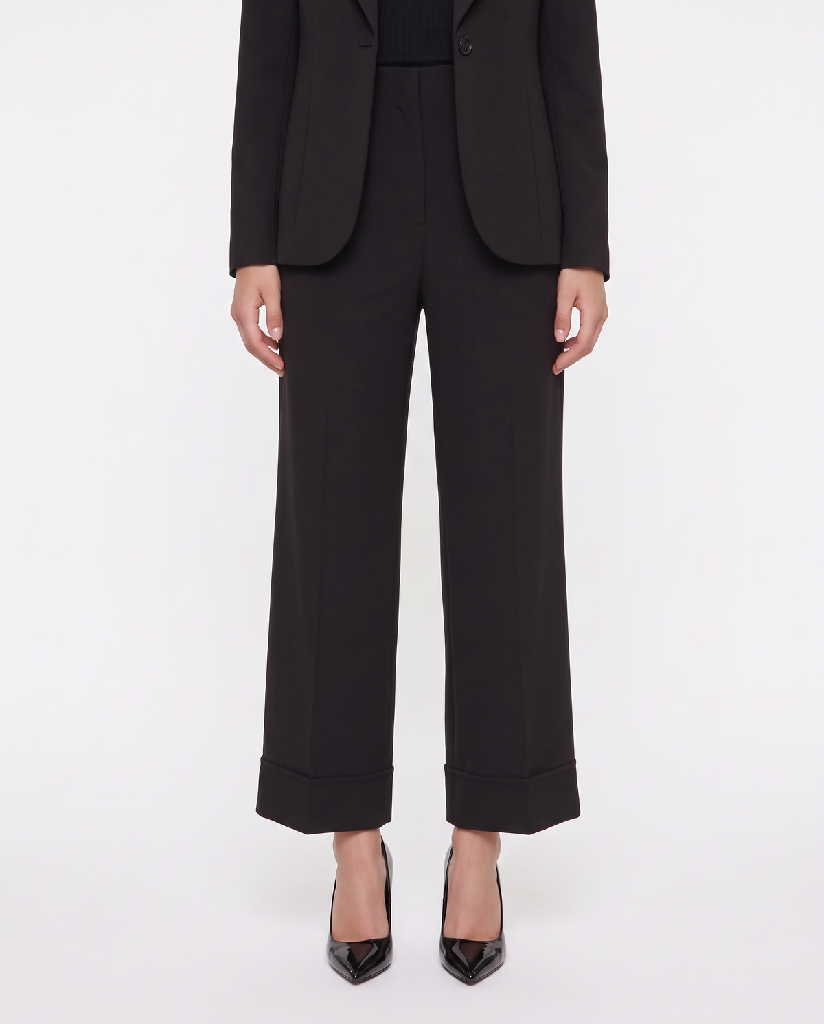 Pantaloni culotte con risvolto - Nero