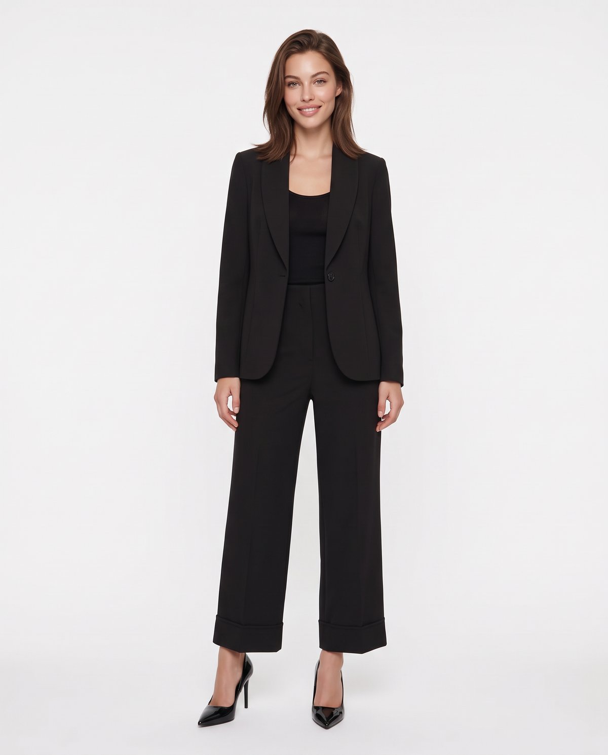 Pantaloni culotte con risvolto - Nero