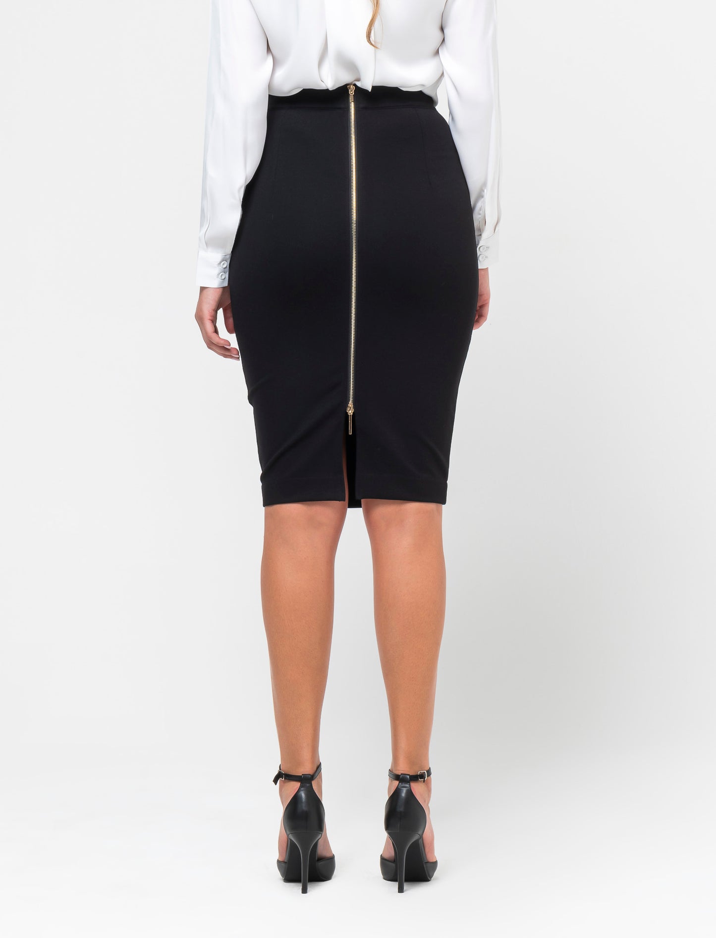 Gonna a tubino in punto milano con zip posteriore - Nero