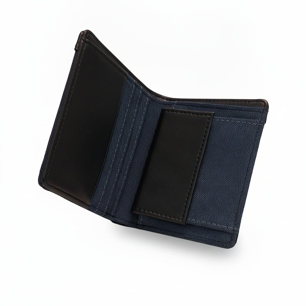 Portafogli uomo tessuto tecnico striscia effetto pelle - Denim
