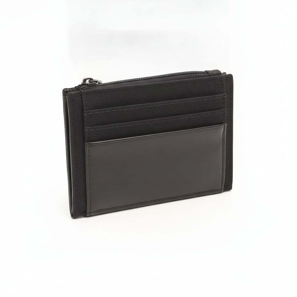Portacarte uomo tessuto tecnico con zip - Nero