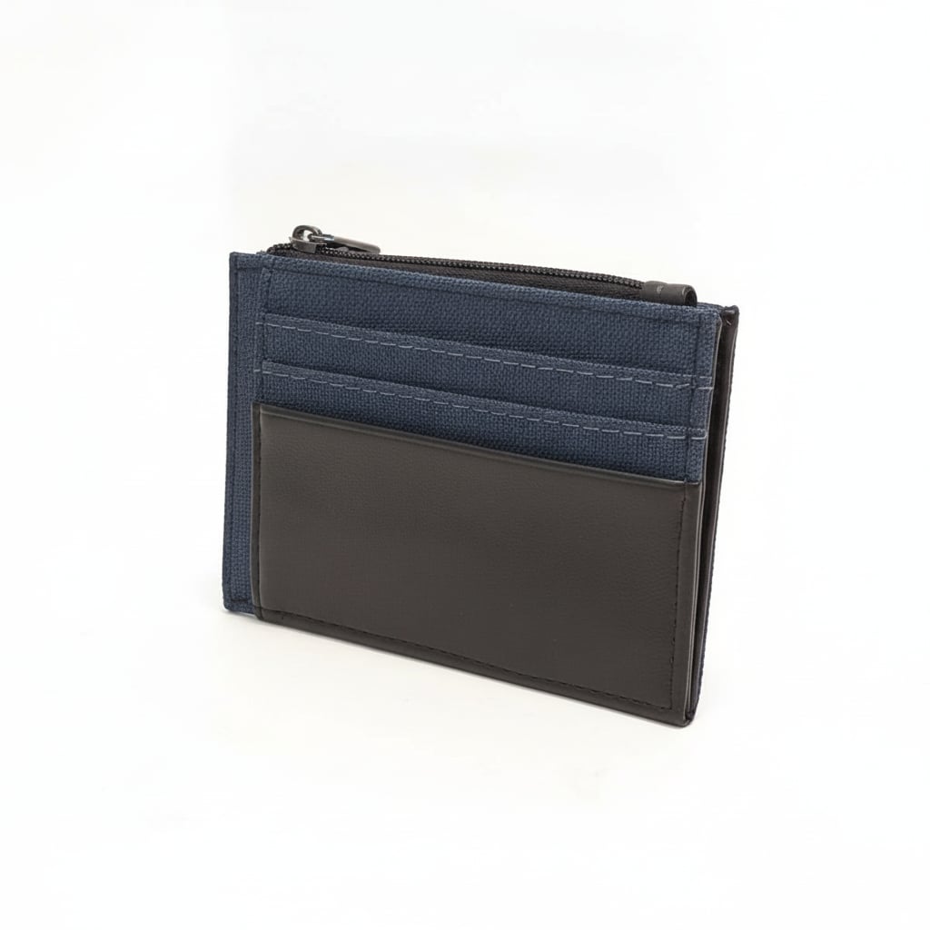 Portacarte uomo tessuto tecnico con zip - Denim