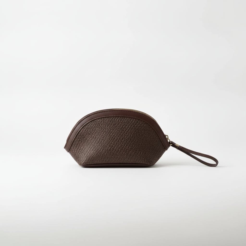 Pochette donna intrecciata mezzaluna effetto paglia - Moro