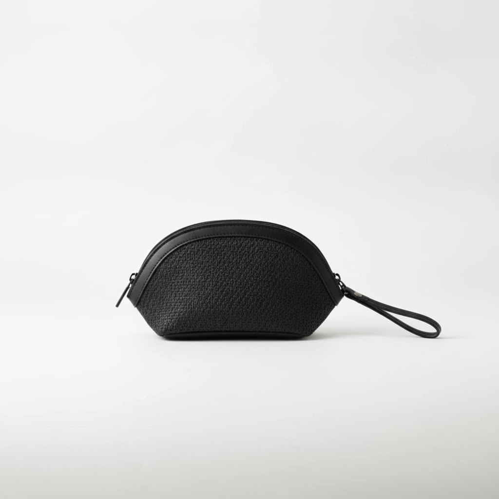 Pochette donna intrecciata mezzaluna effetto paglia - Nero