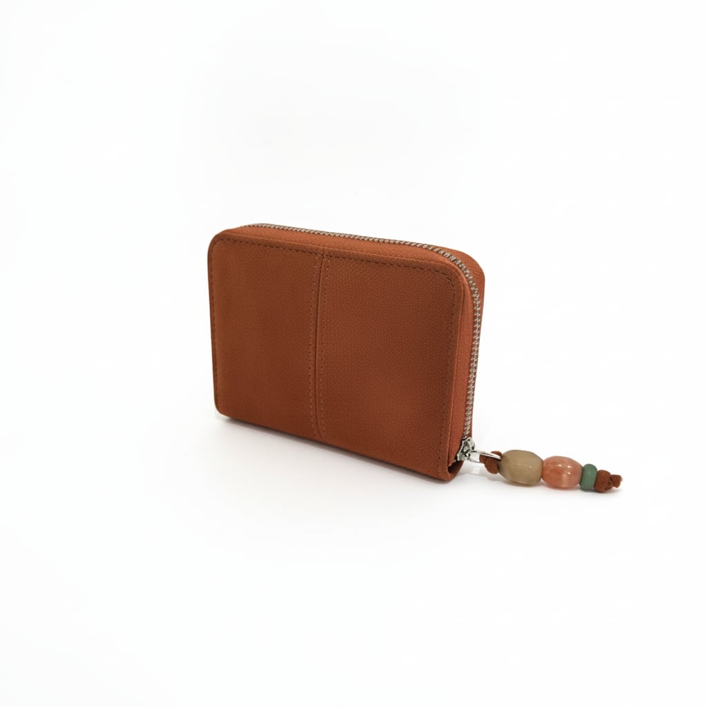 Portafogli donna piccolo zip con pietre suede - coccio